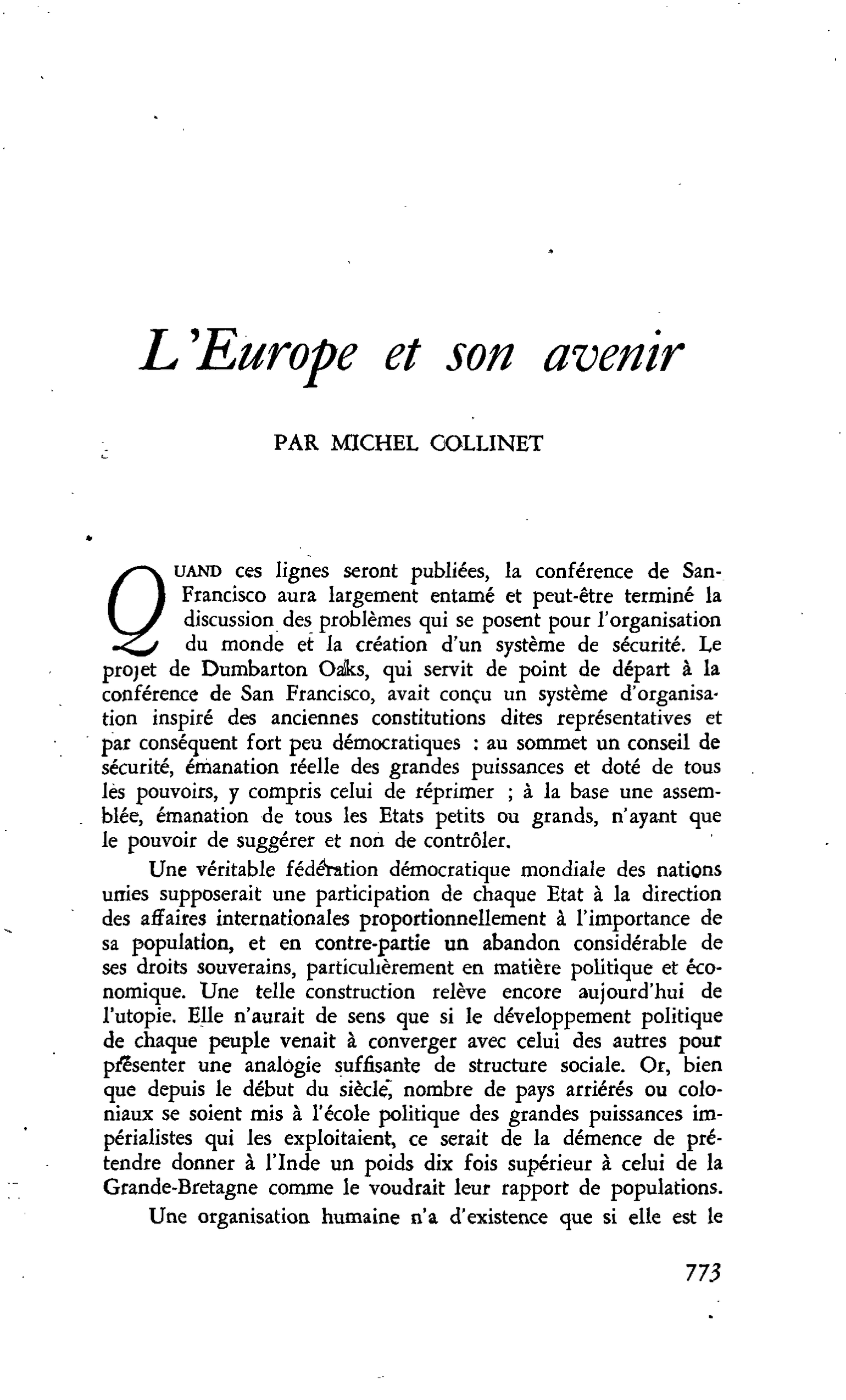 L’Europe et son avenir
