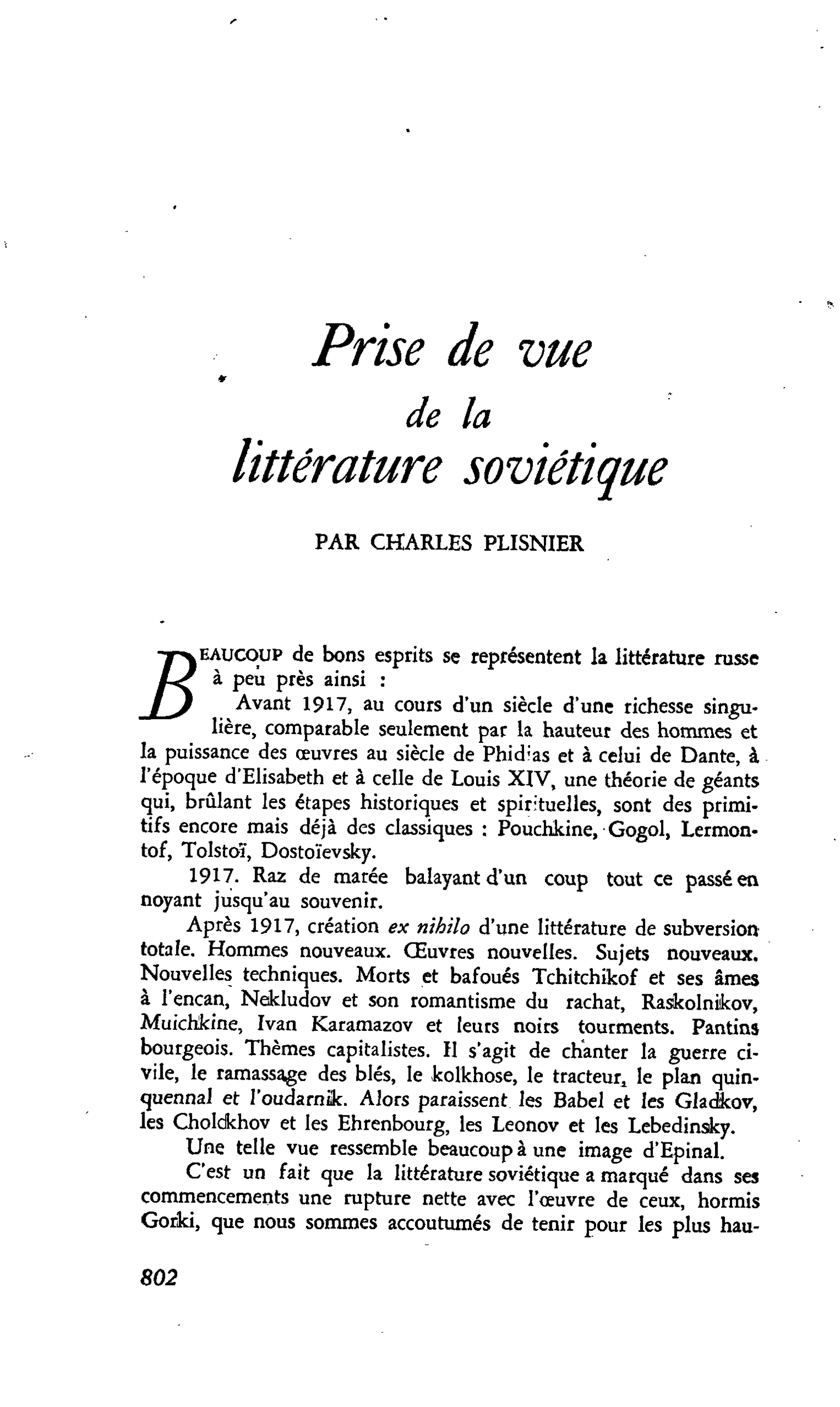 Prise de vue de la littérature soviétique