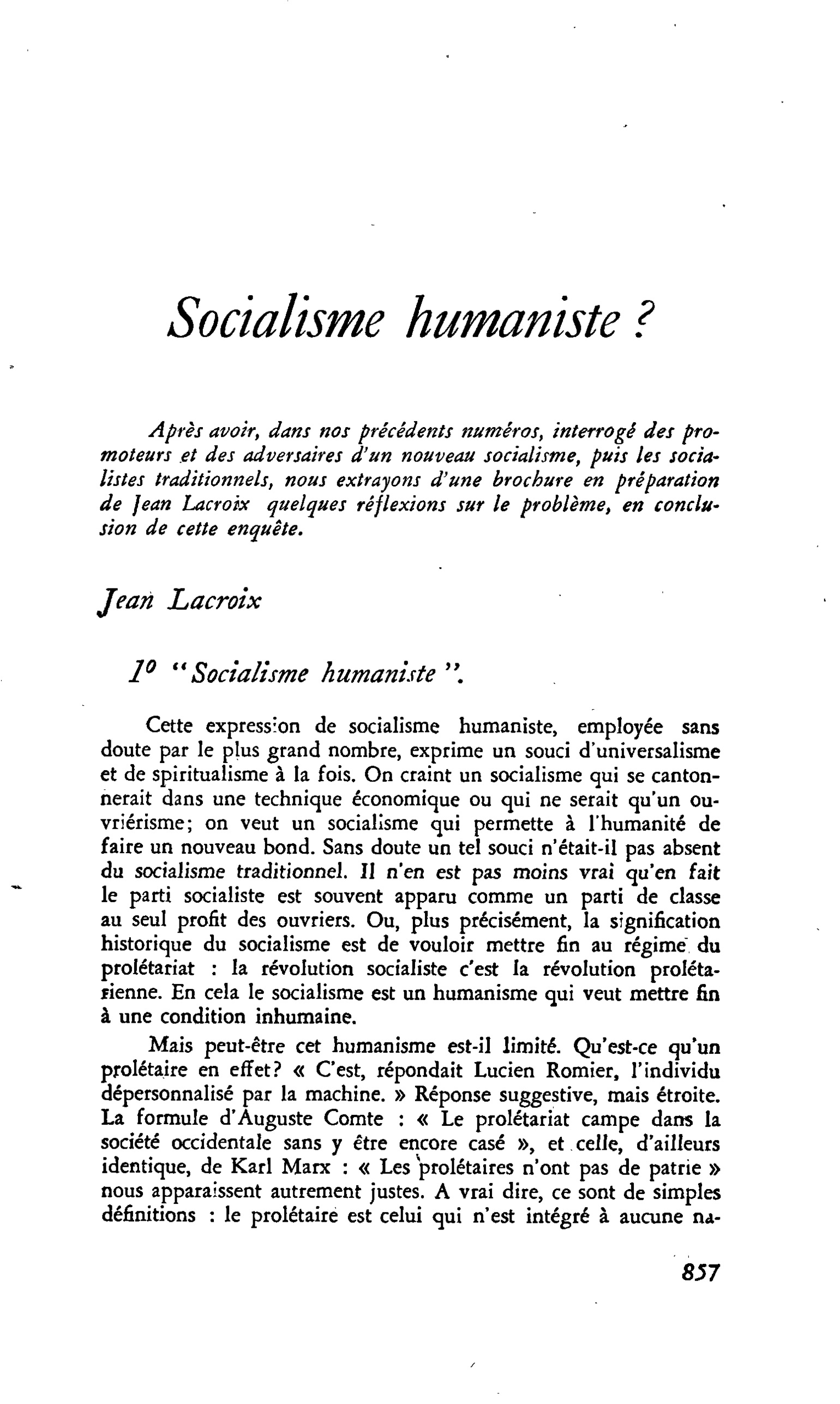 Socialisme humaniste ?