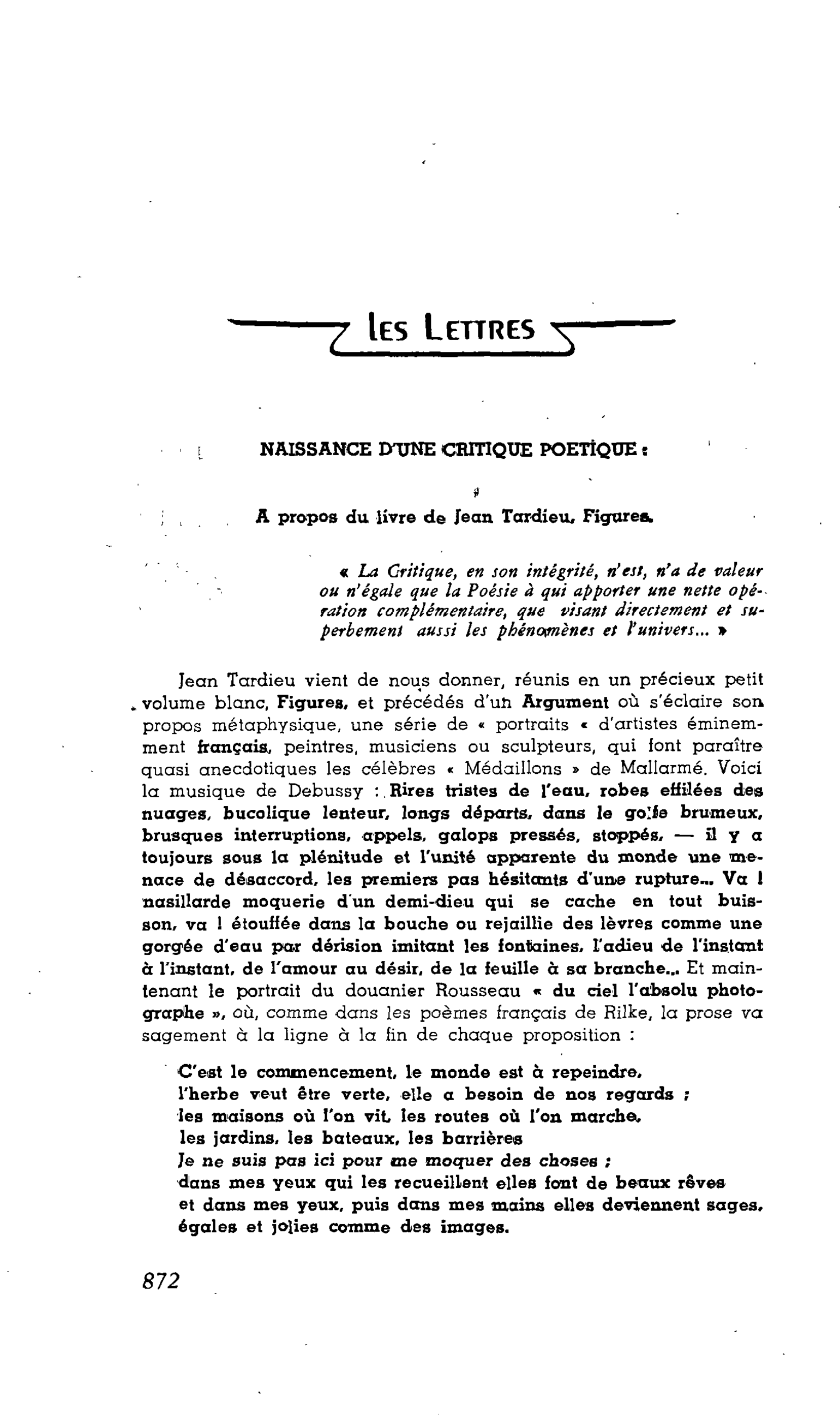 LES LETTRES NAISSANCE D’UNE CRITIQUE POETIQUE