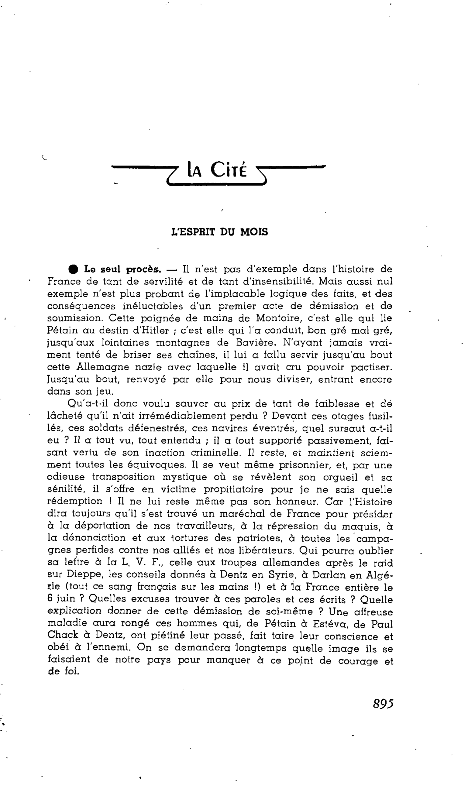LA CITÉ L’ESPRIT DU MOIS. Le seul procès