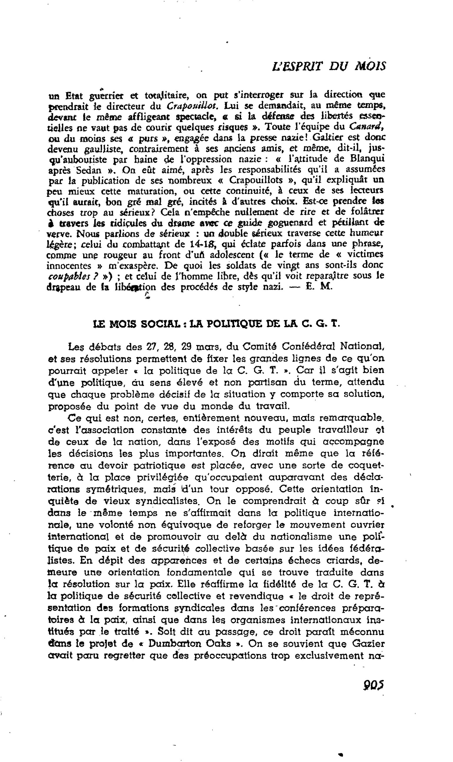LA CITÉ : LE MOIS SOCIAL : LA POLITIQUE DE LA C. G. T.