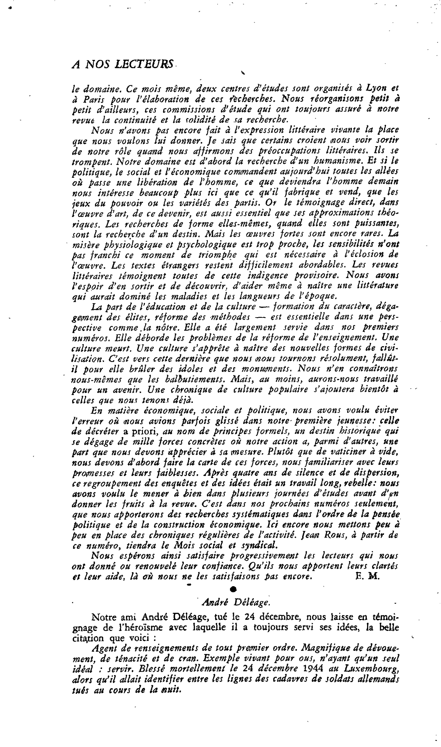 LA CITÉ : André Déléage