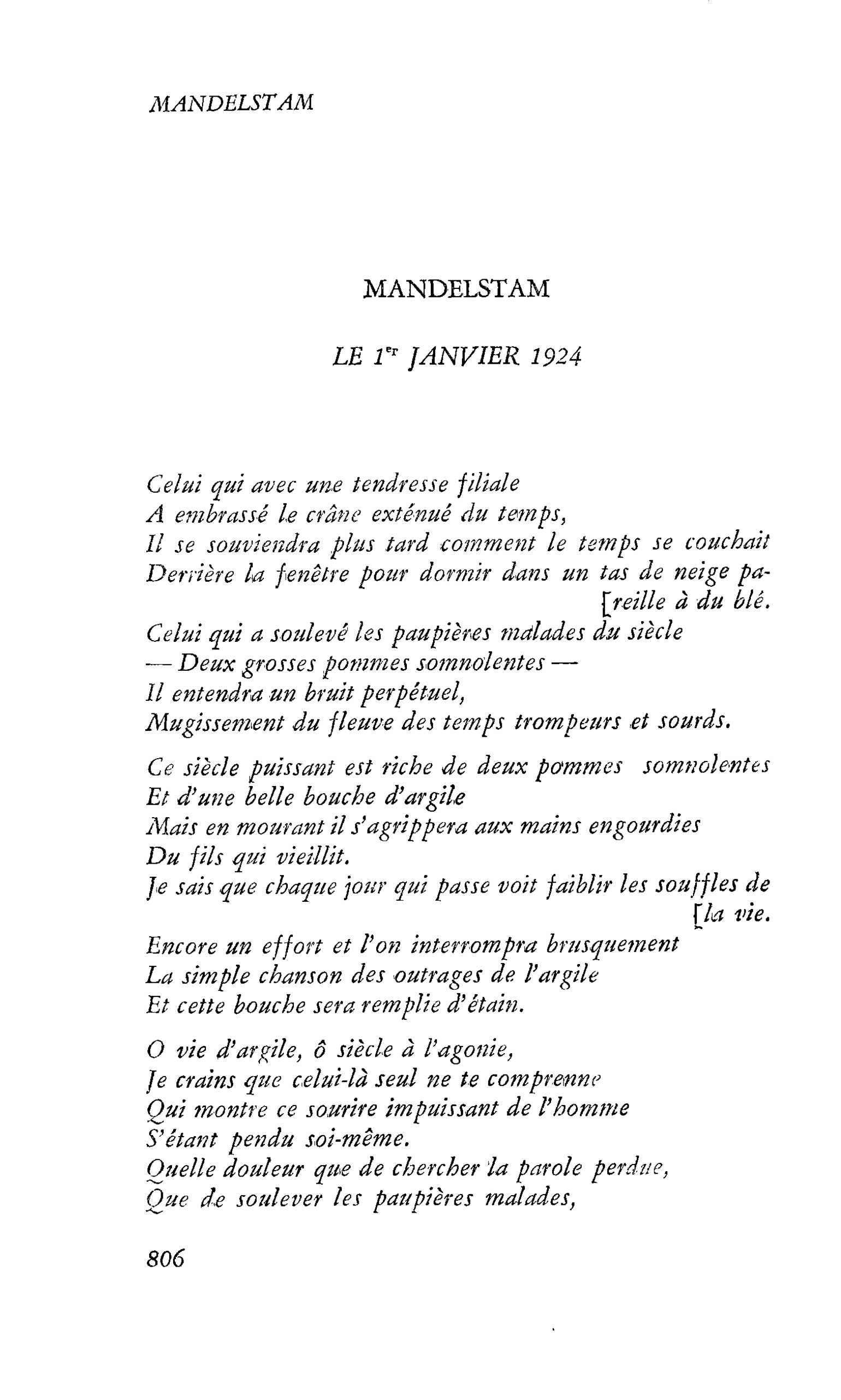 MANDELSTAM : LE 1er JANVIER 1924