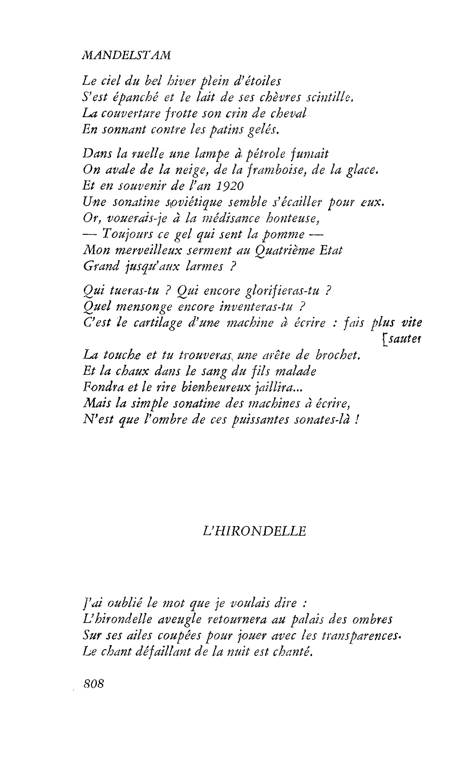 MANDELSTAM : L’HIRONDELLE