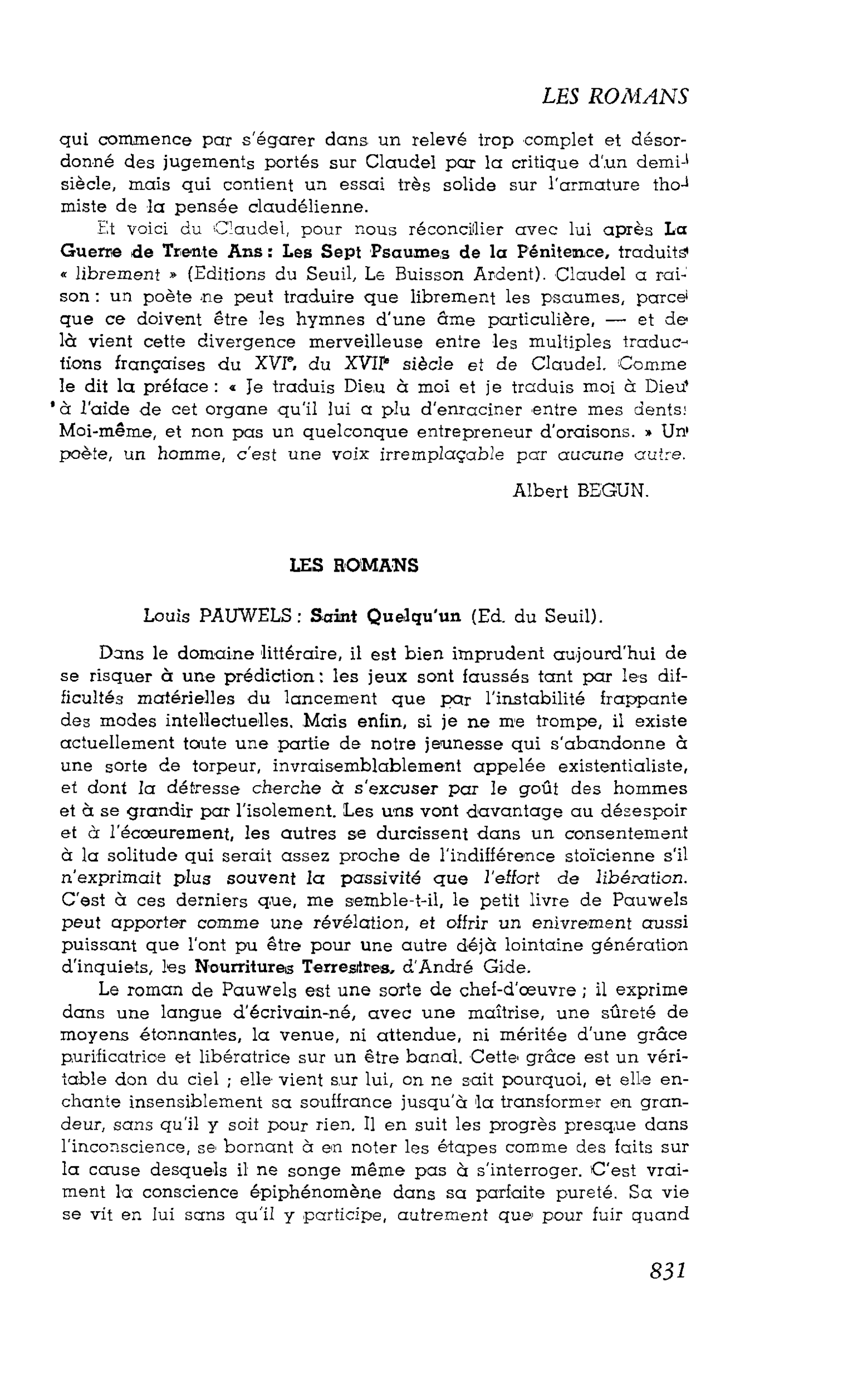 LES LETTRES. LES ROMANS. Louis PAUWELS : Saint Quelqu’un