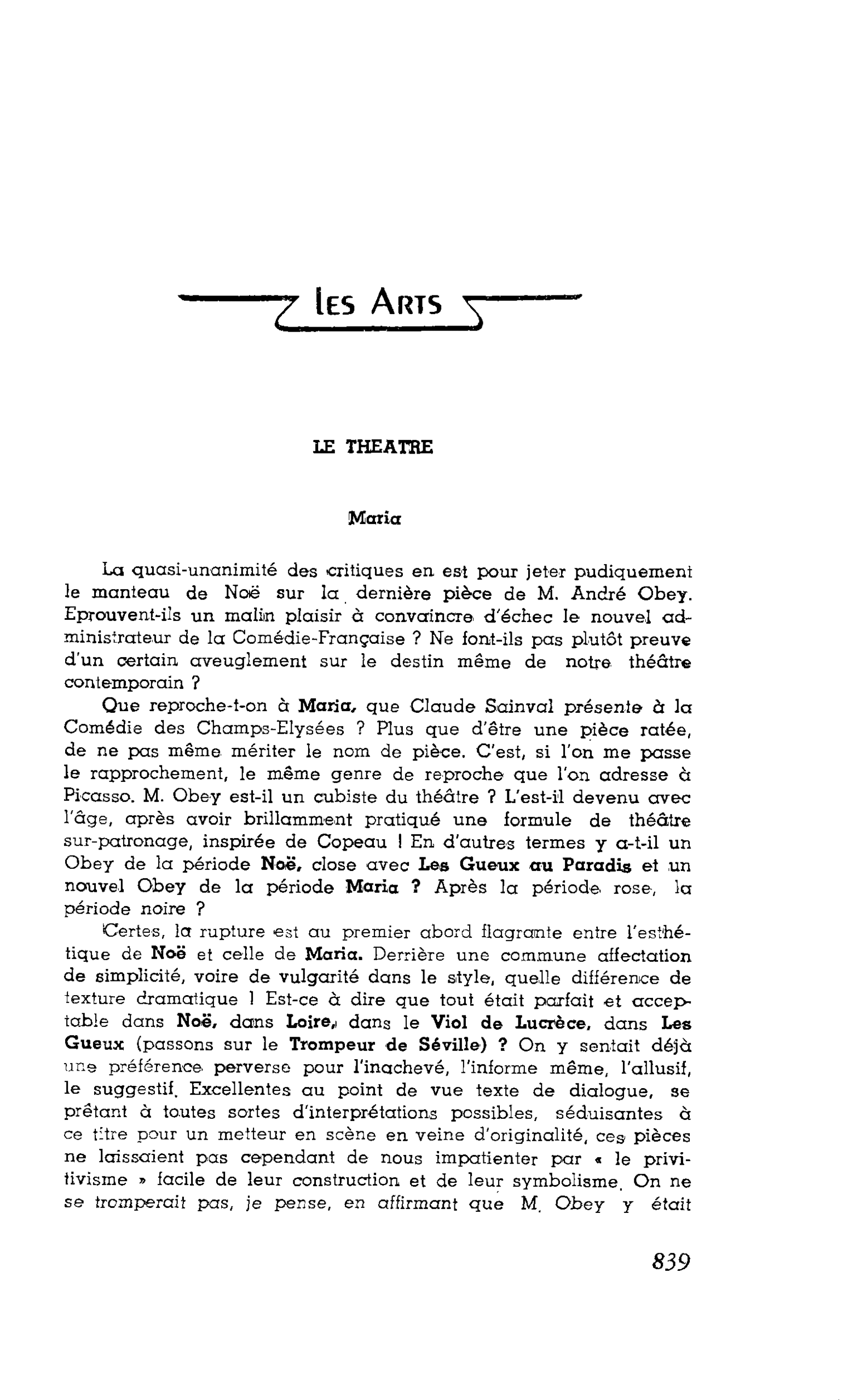 LES ARTS. LE THEATRE : Maria