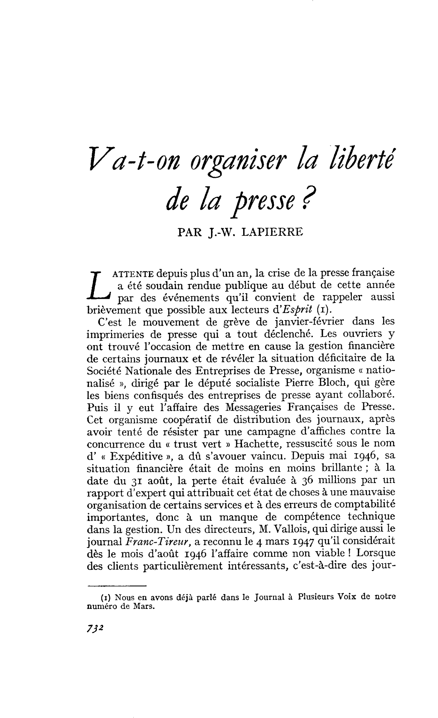 Va-t-on organiser la liberté de la presse ?