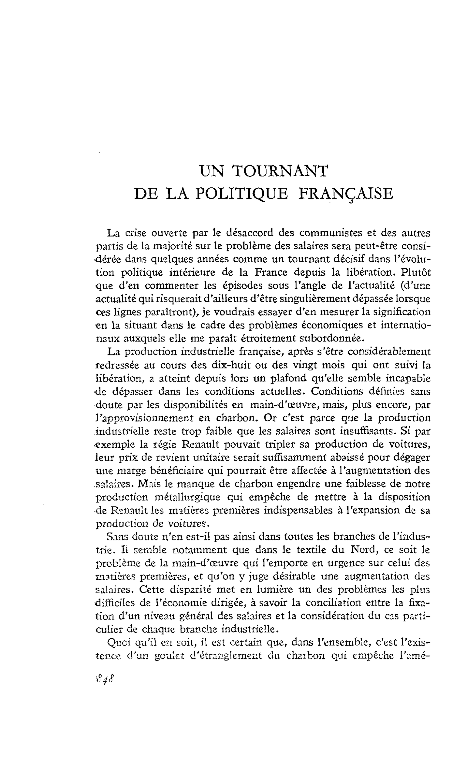 Un tournant de la politique française