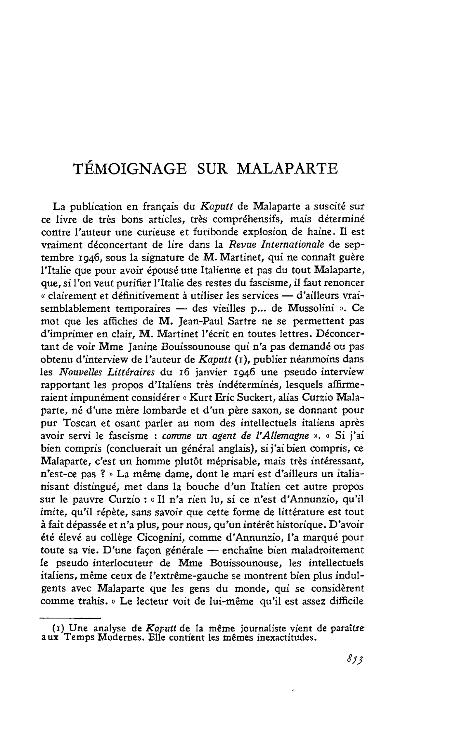 TÉMOIGNAGE SUR MALAPARTE