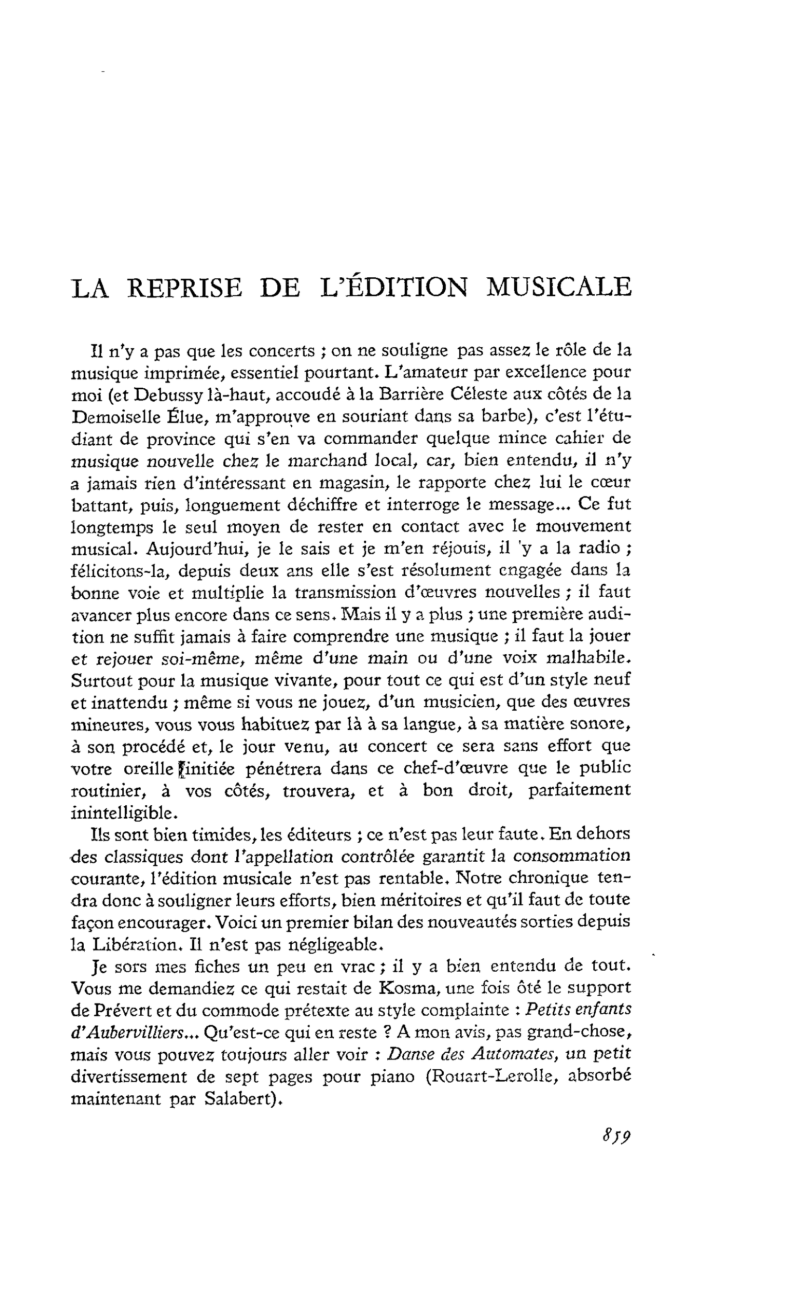 LA REPRISE DE L’ÉDITION MUSICALE
