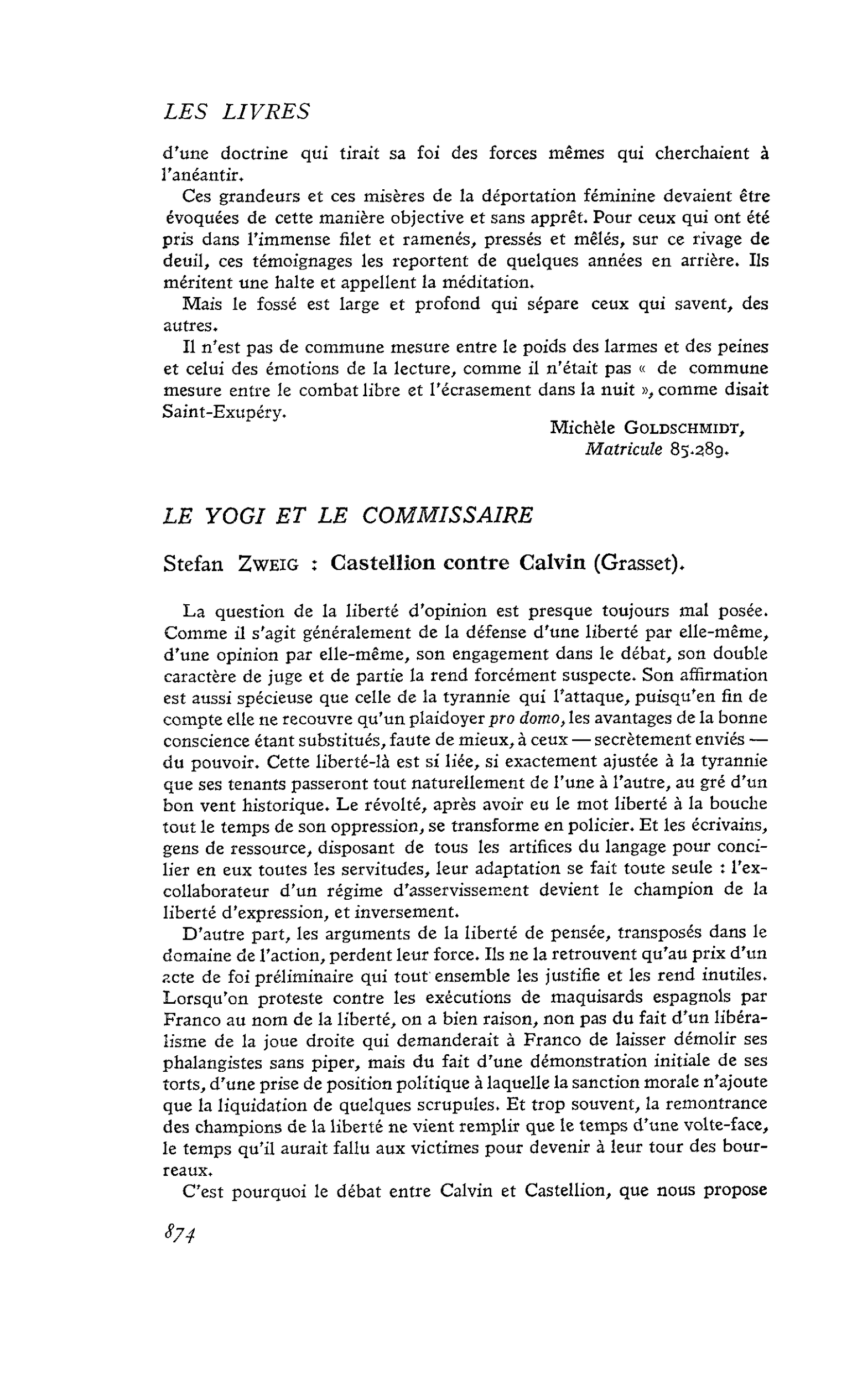 Stefan Zweig : Castellion contre Calvin