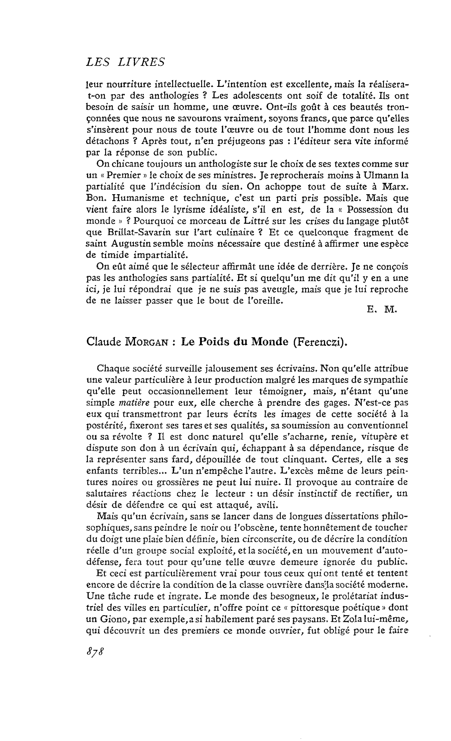Claude Morgan : Le Poids du Monde