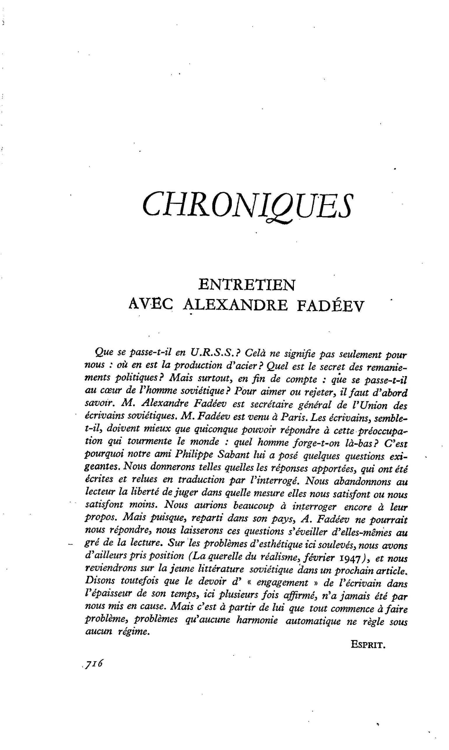 ENTRETIEN AVEC ALEXANDRE FADÉEV