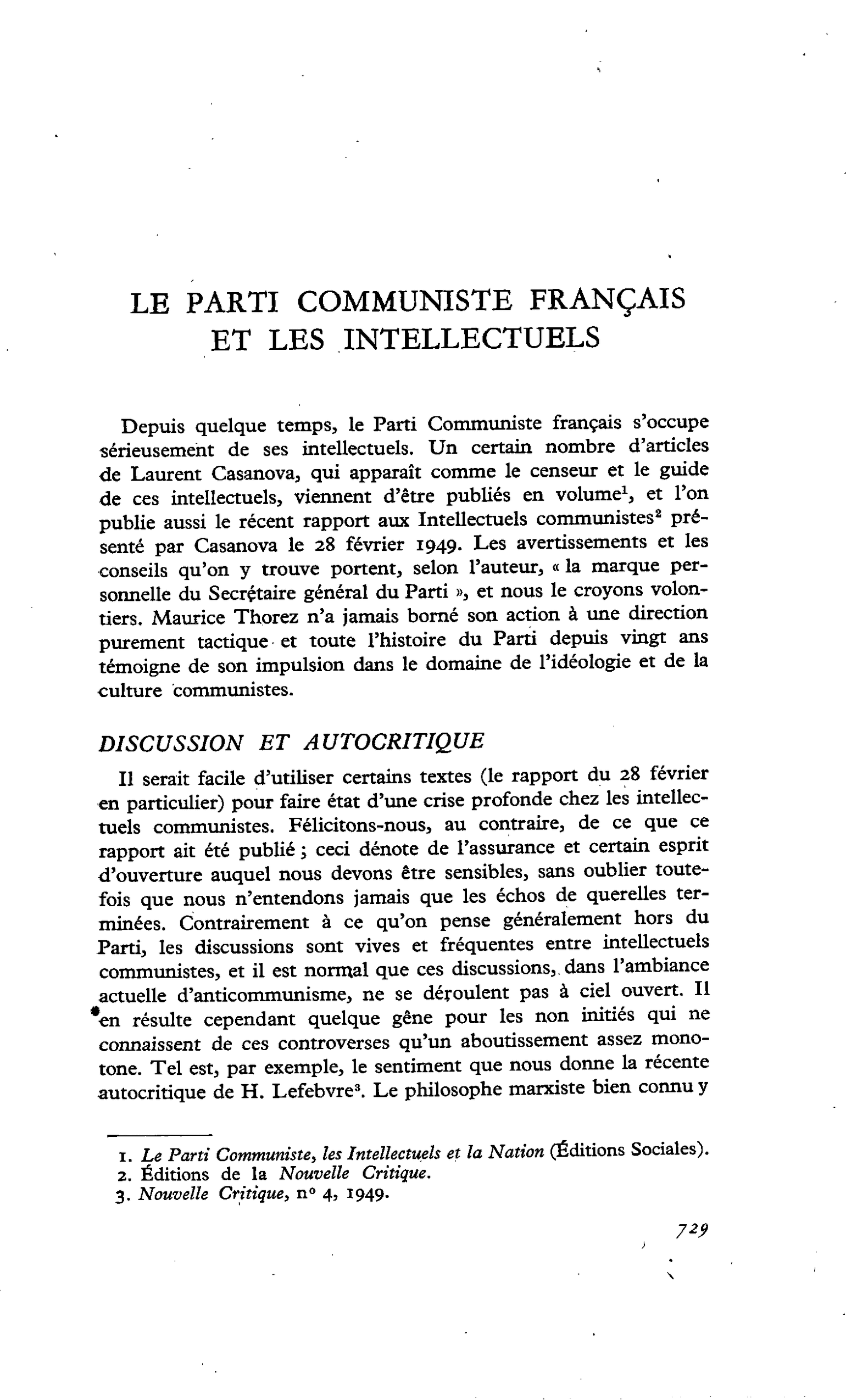 LE PARTI COMMUNISTE FRANÇAIS ET LES INTELLECTUELS
