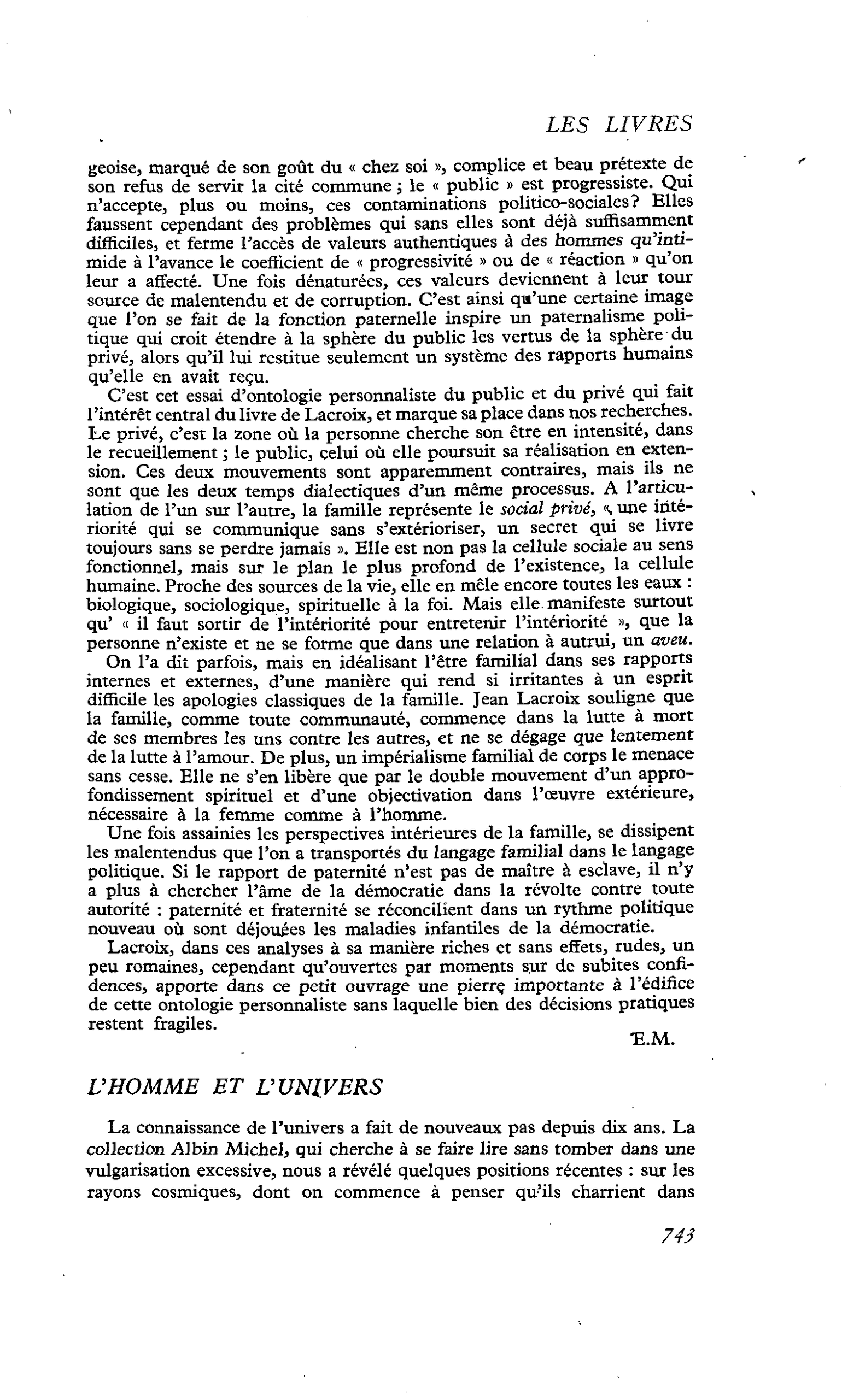 L’HOMME ET L’UNIVERS