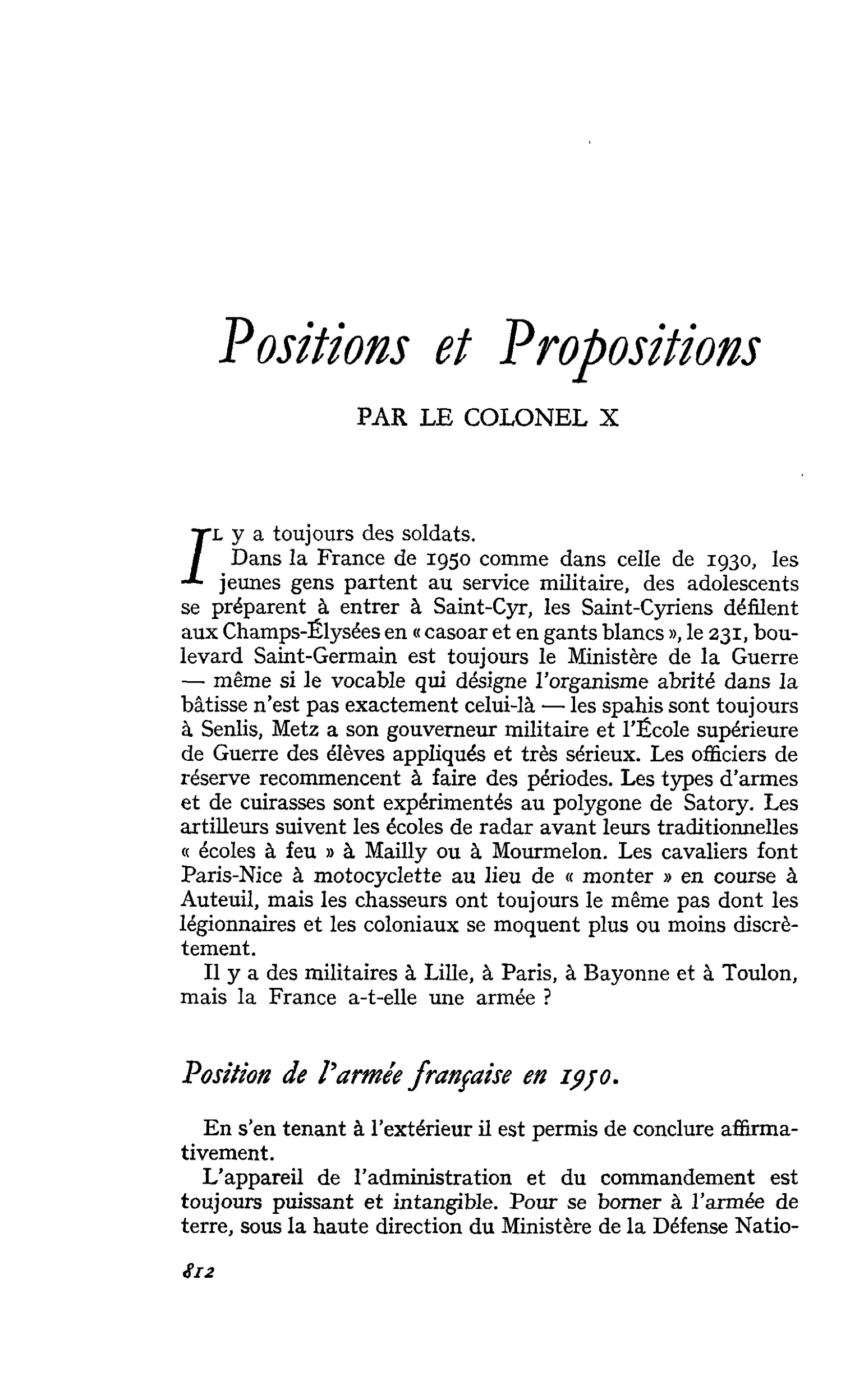 Positions et Propositions