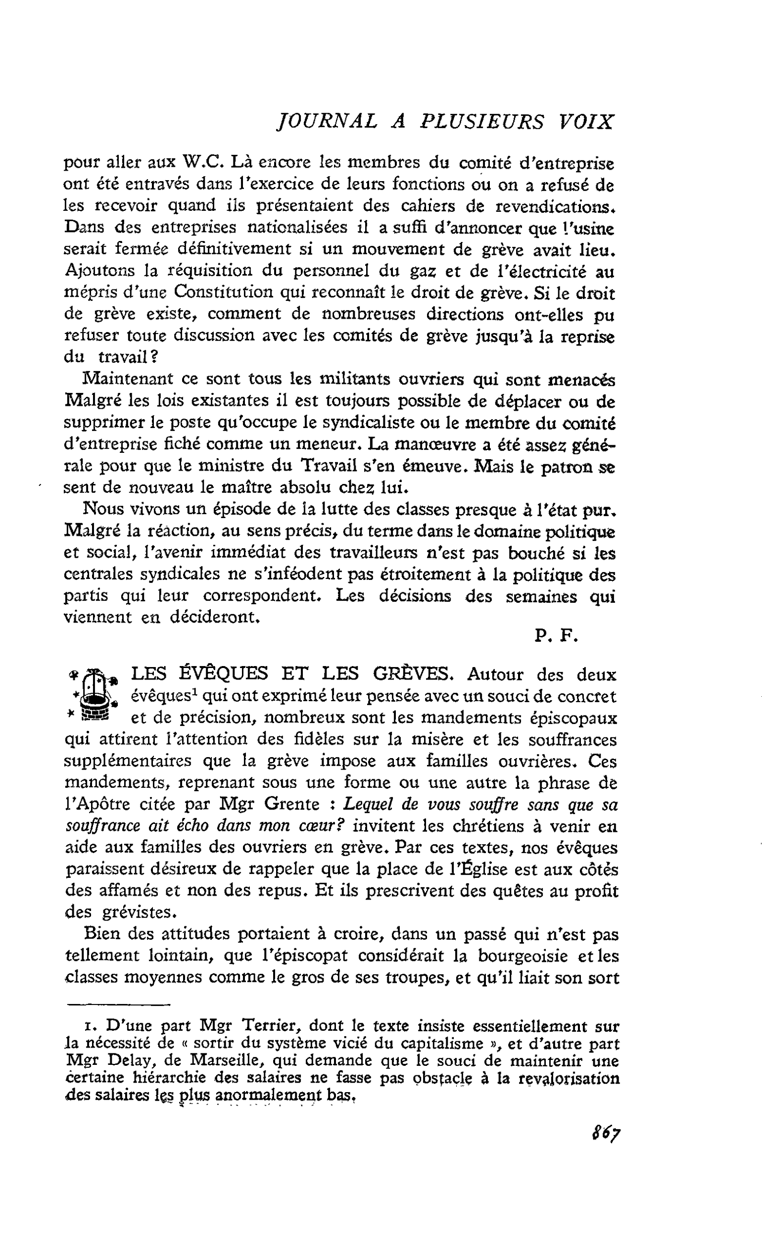 LES ÉVÊQUES ET LES GRÈVES