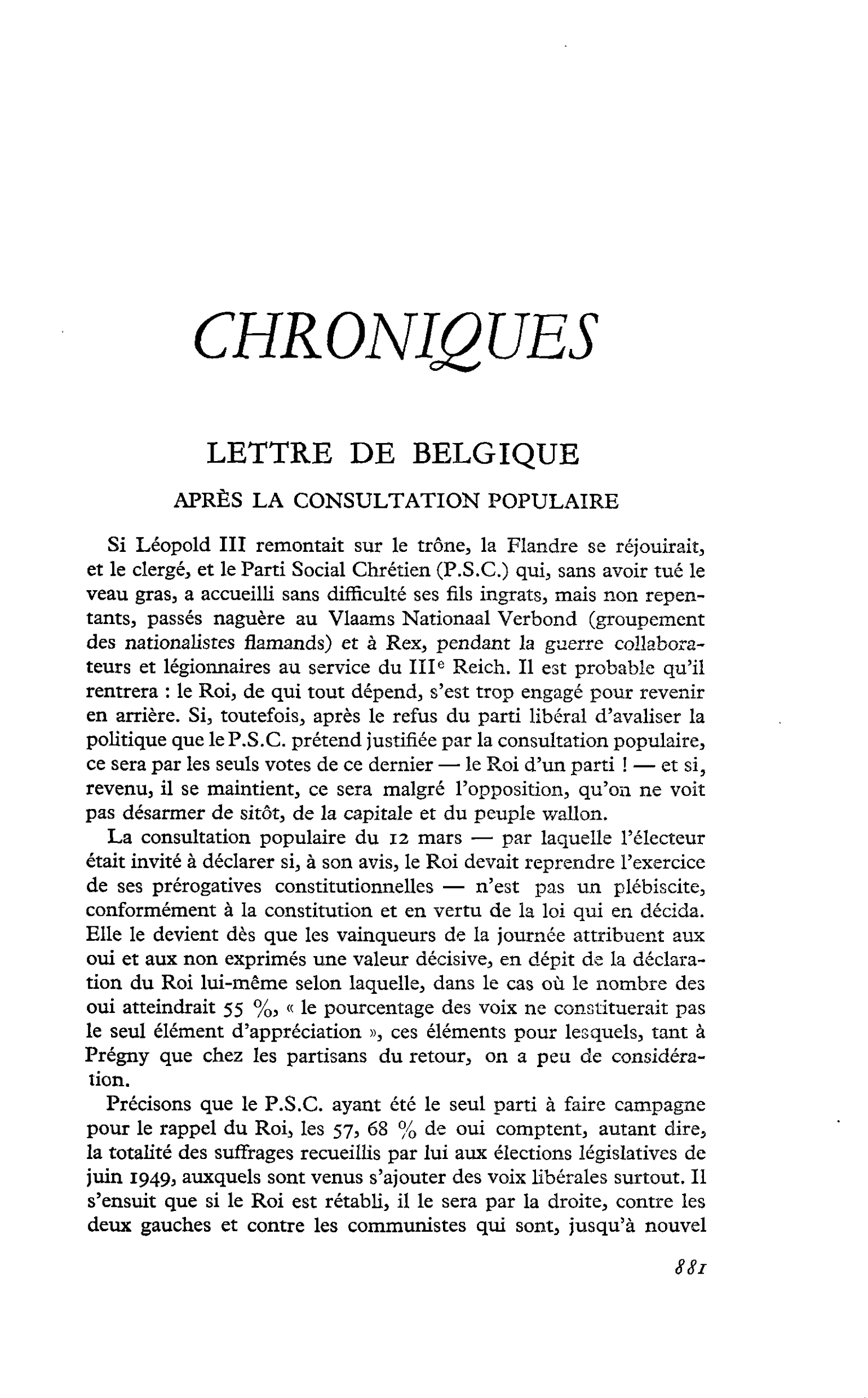 LETTRE DE BELGIQUE