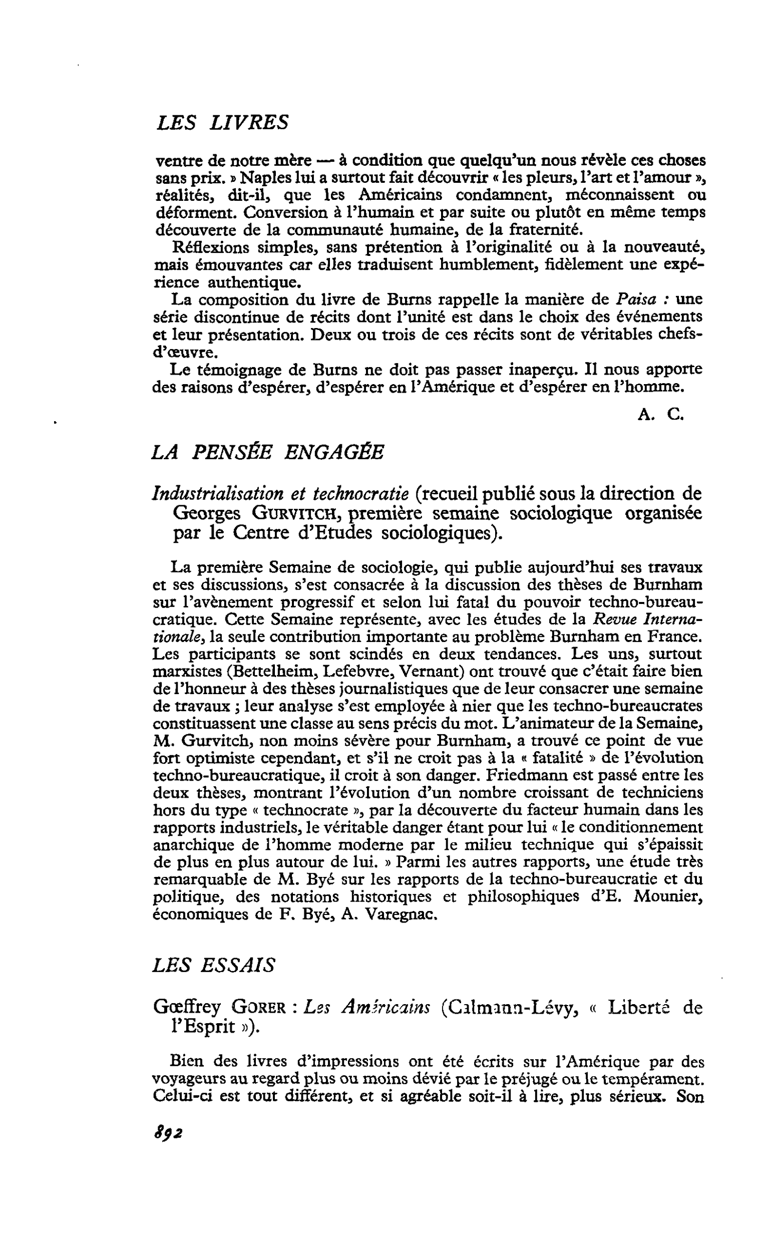 Industrialisation et technocratie (recueil publié sous la direction de Georges Gurvitch, première semaine sociologique organisée par le Centre d’Etudes sociologiques)