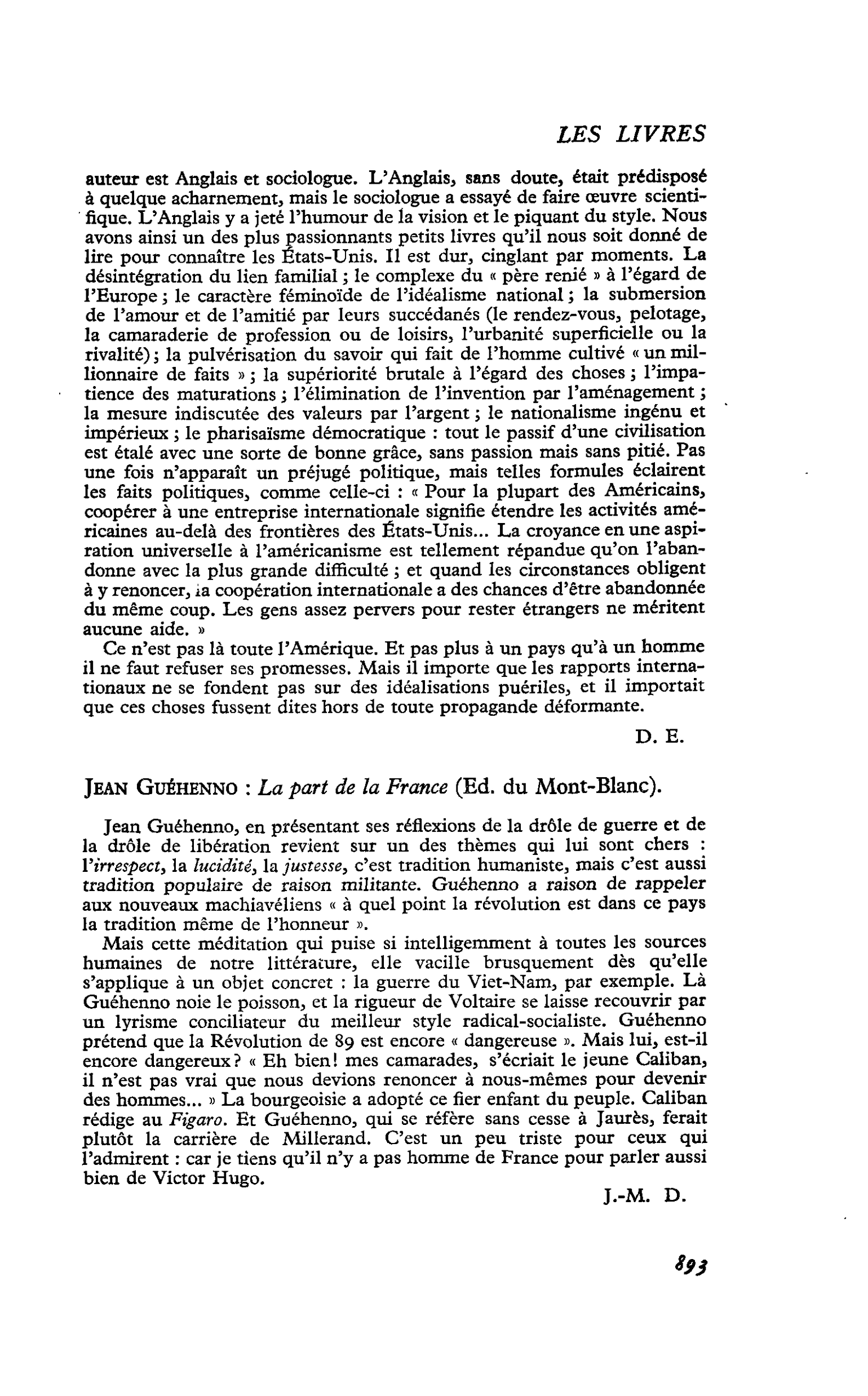 Jean Guéhenno : La part de la France (Ed. du Mont-Blanc)