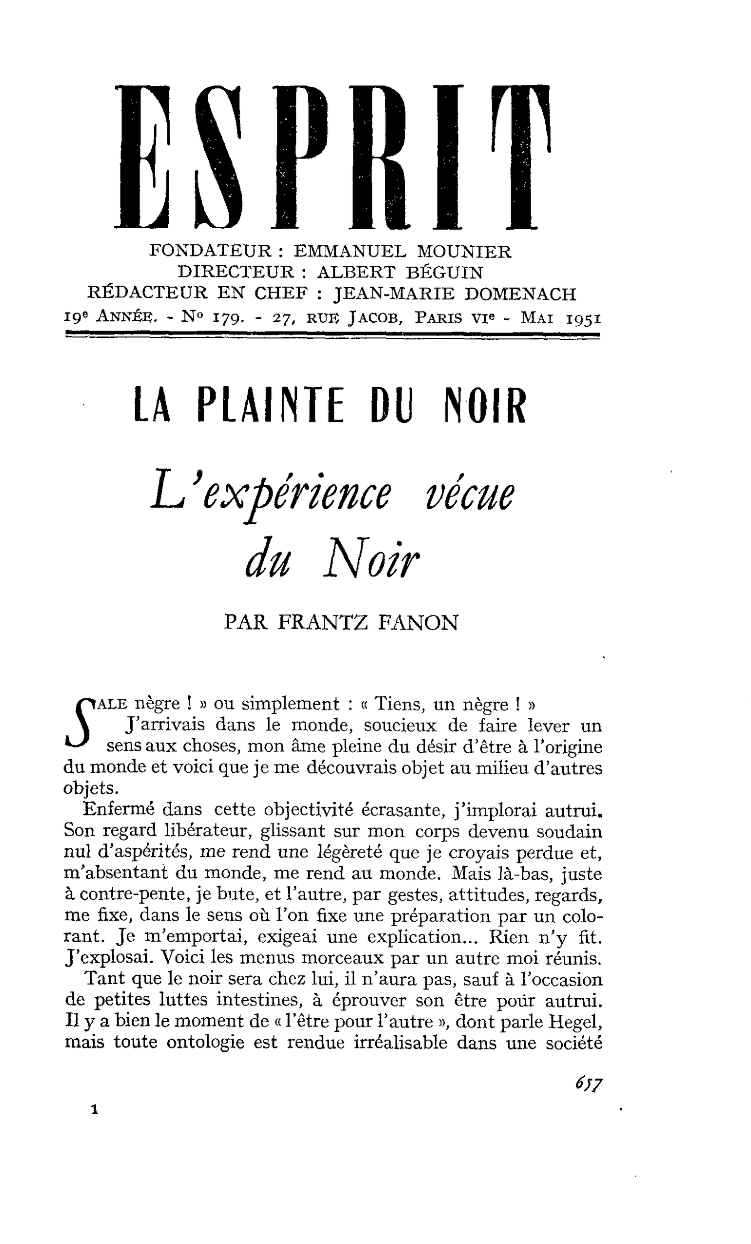 L’expérience vécue du Noir