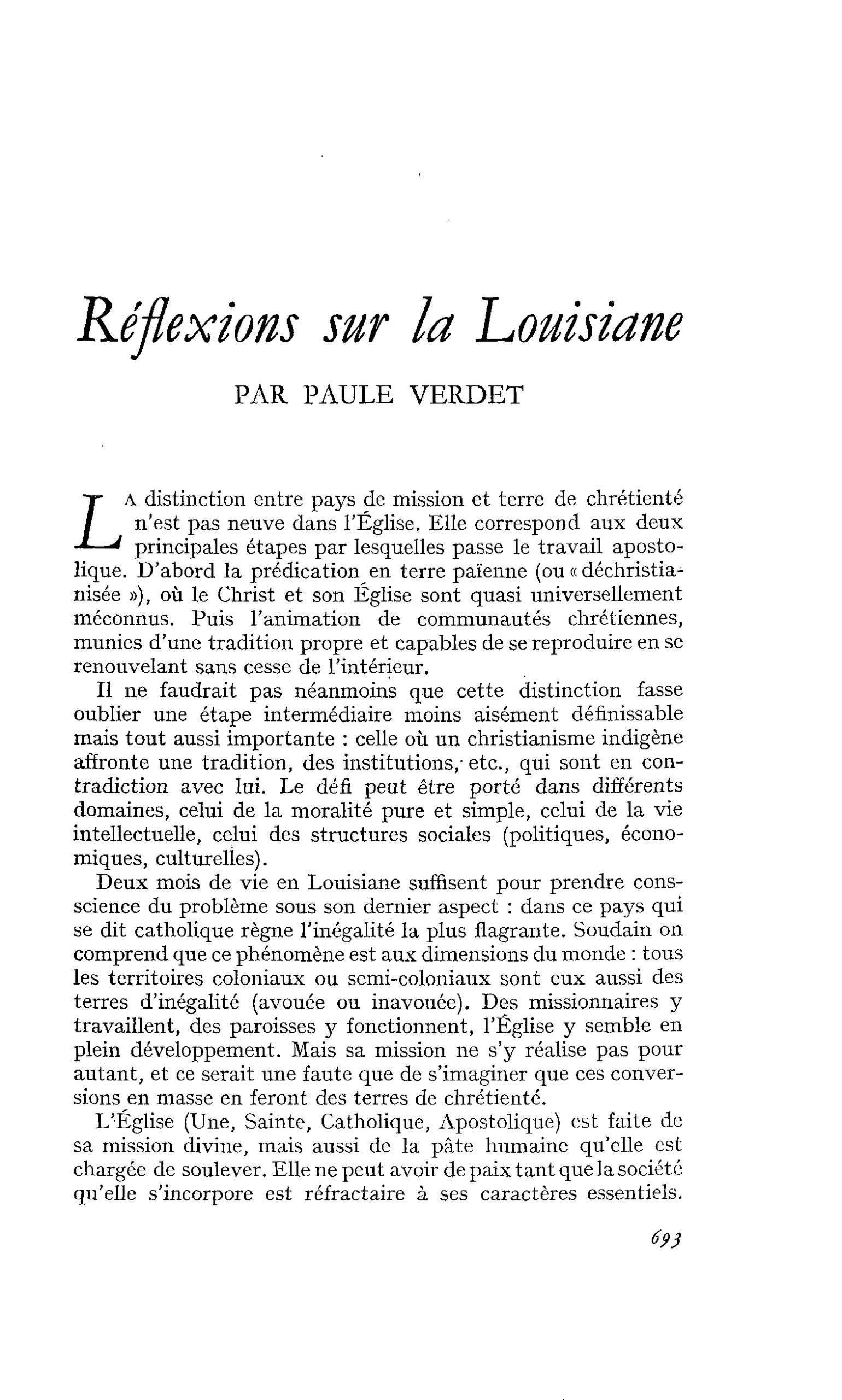 Réflexions sur la Louisiane