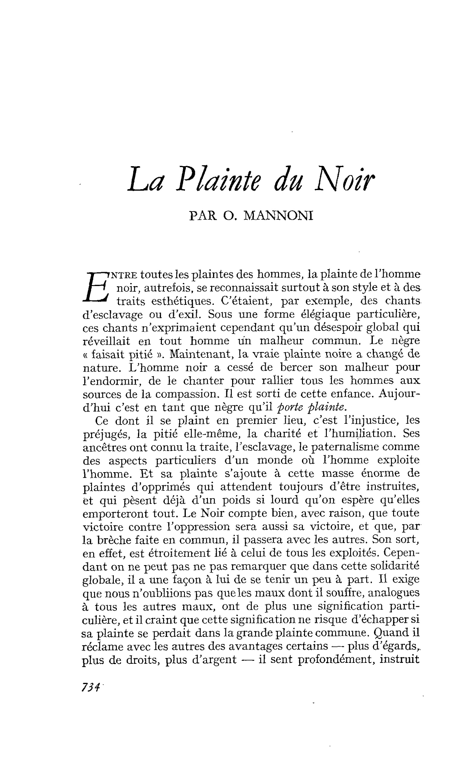 La Plainte du Noir