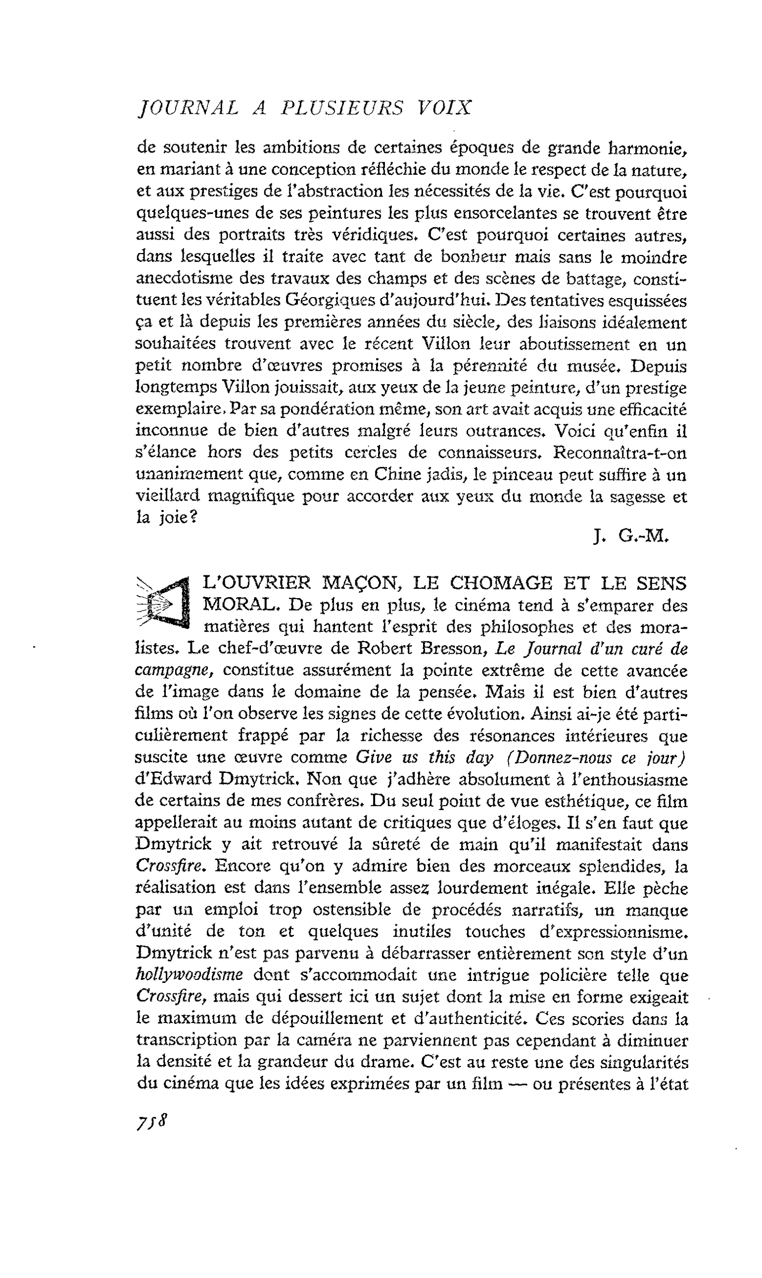 L’OUVRIER MAÇON, LE CHOMAGE ET LE SENS