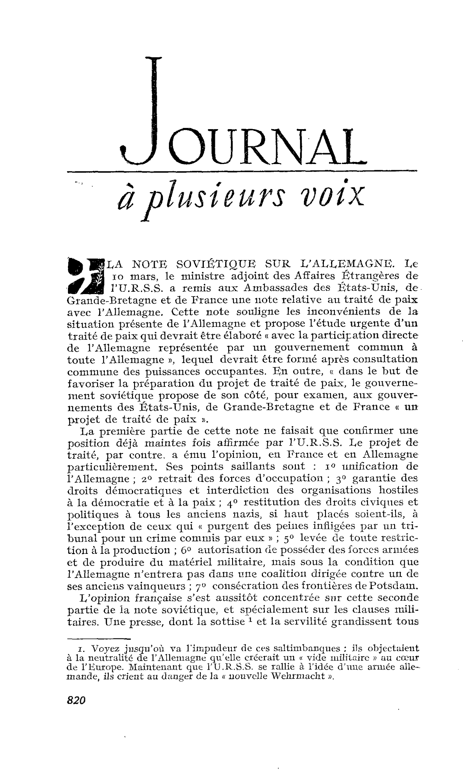 LA NOTE SOVIÉTIQUE SUR L’ALLEMAGNE
