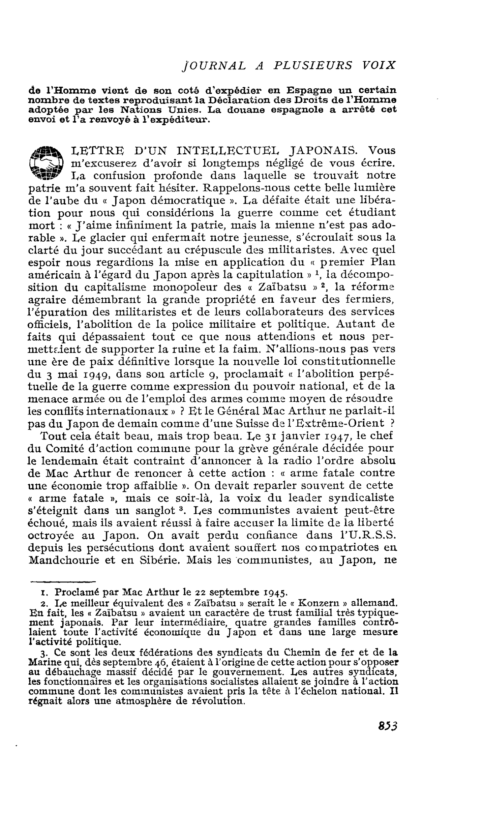 LETTRE D’UN INTELLECTUEL JAPONAIS