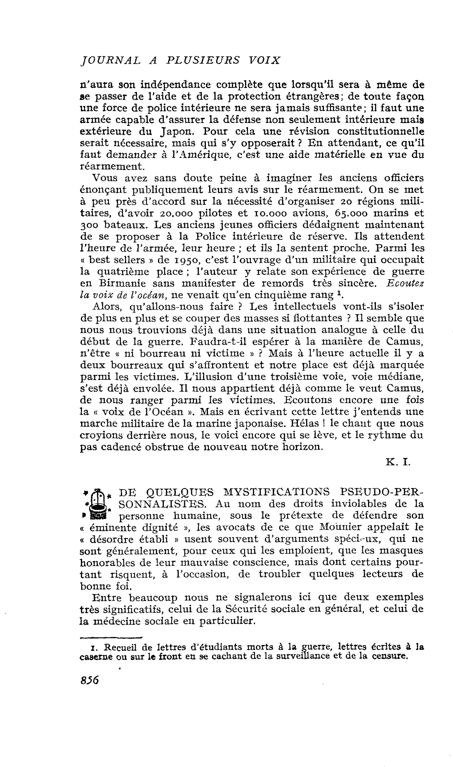 DE QUELQUES MYSTIFICATIONS PSEUDO-PERSONNALISTES