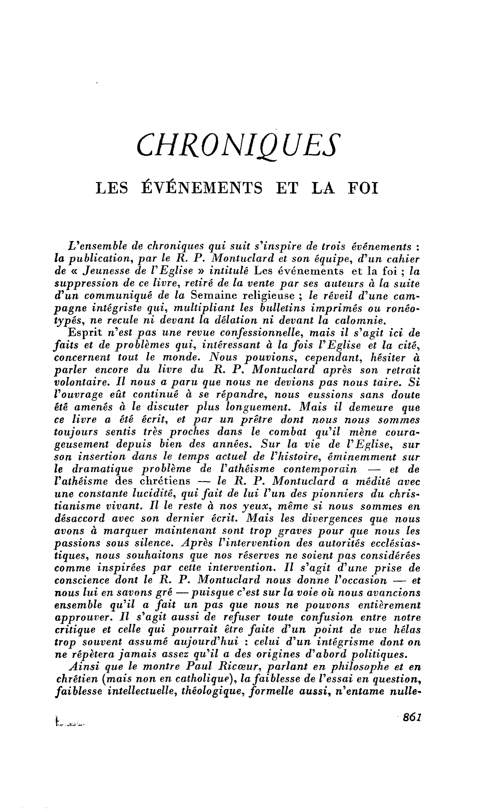 LES ÉVÉNEMENTS ET LA FOI
