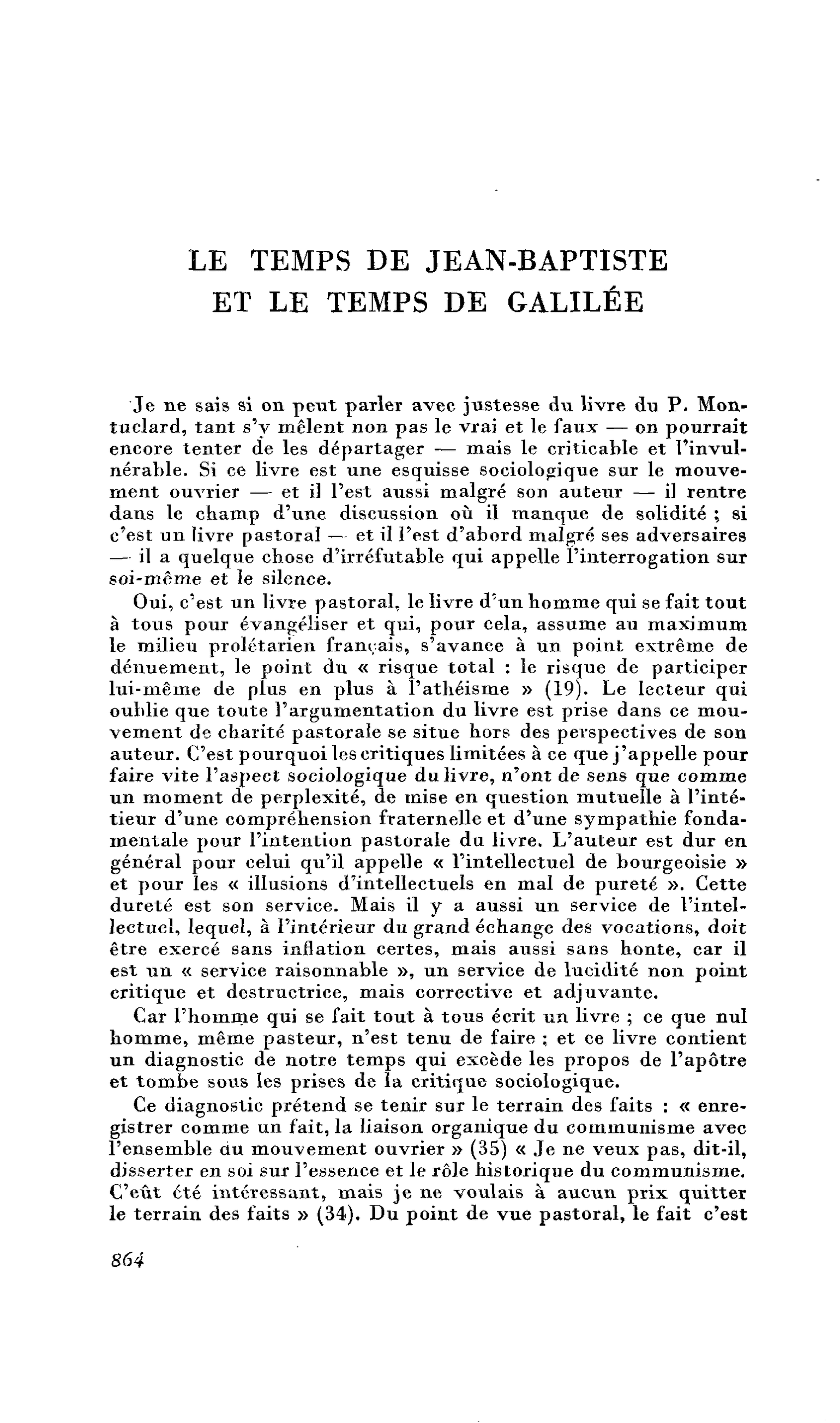 Le temps de Jean-Baptiste et le temps de Galilée
