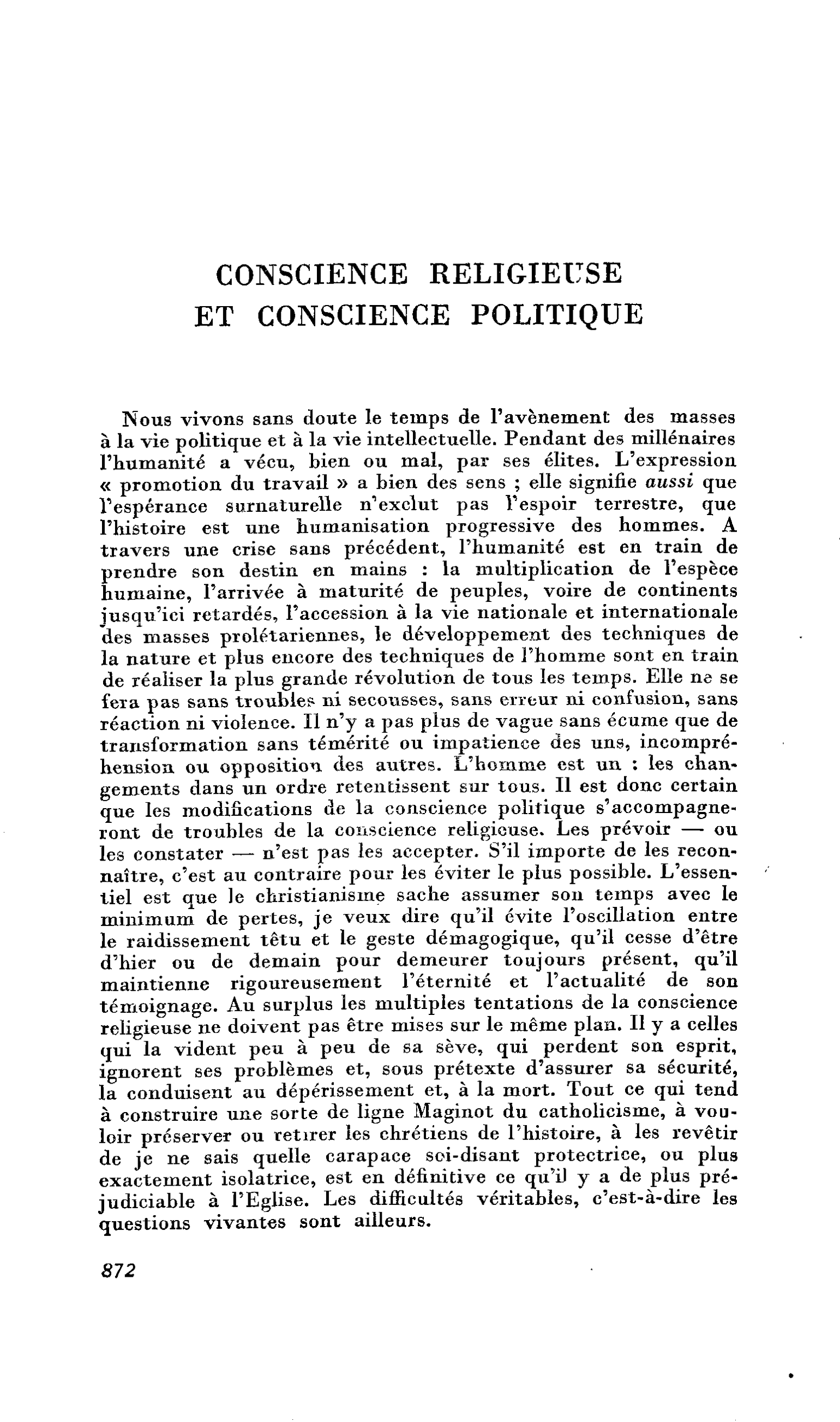 Conscience religieuse et conscience politique