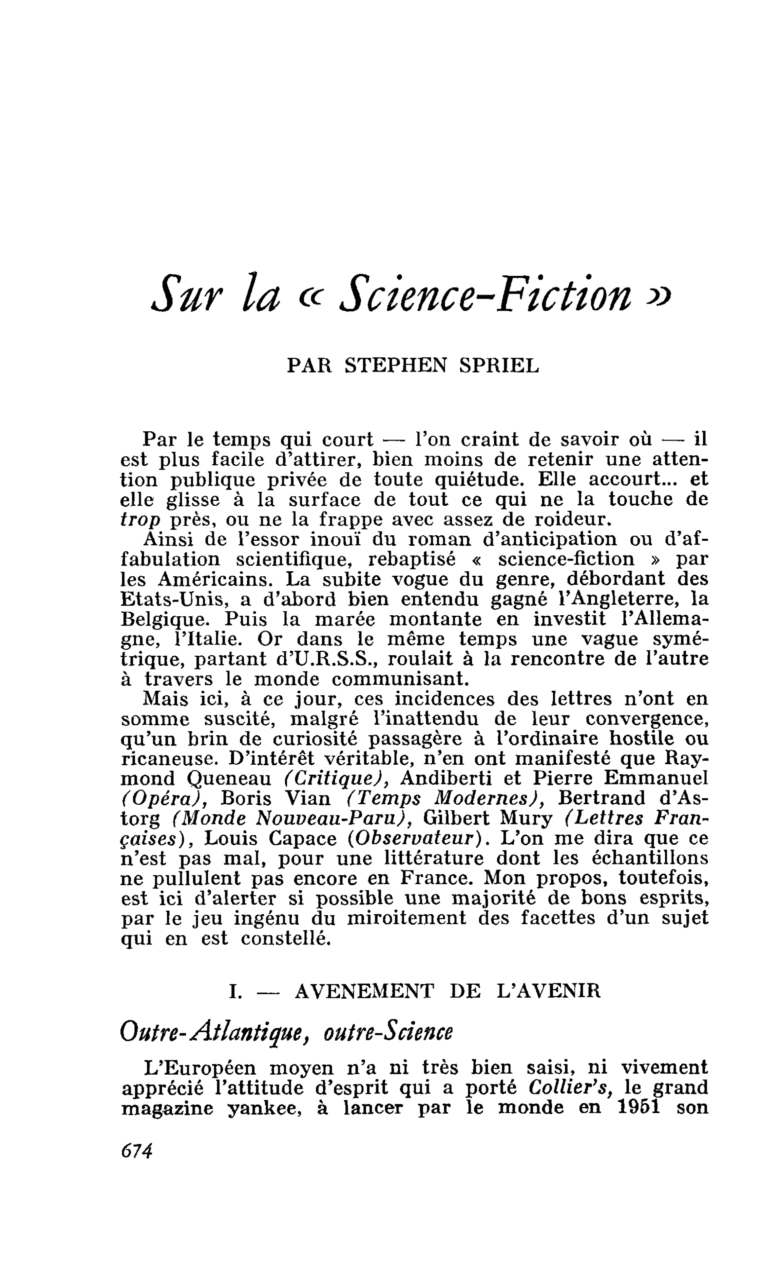 Sur la « Science-Fiction »