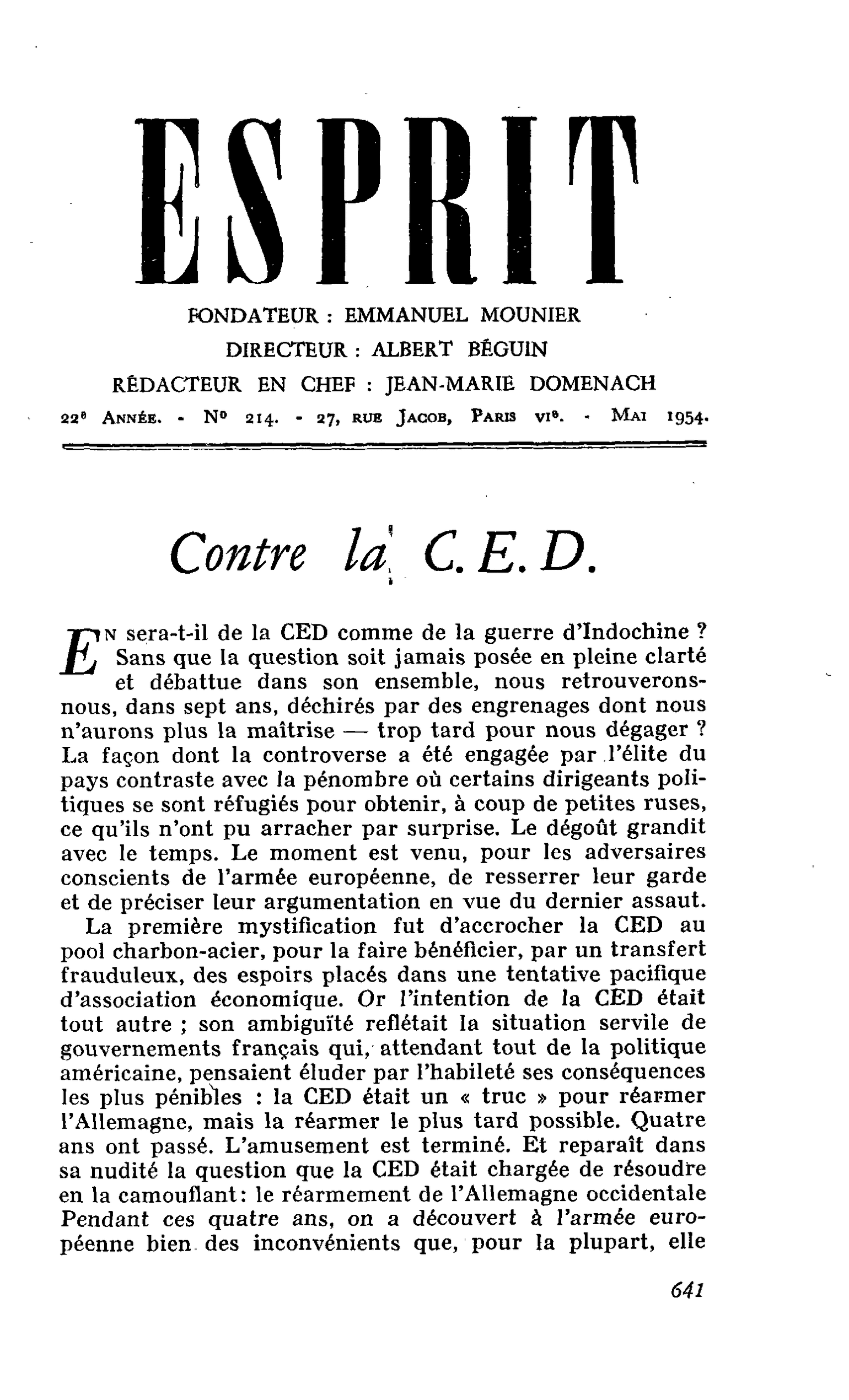 Contre la C.E.D.