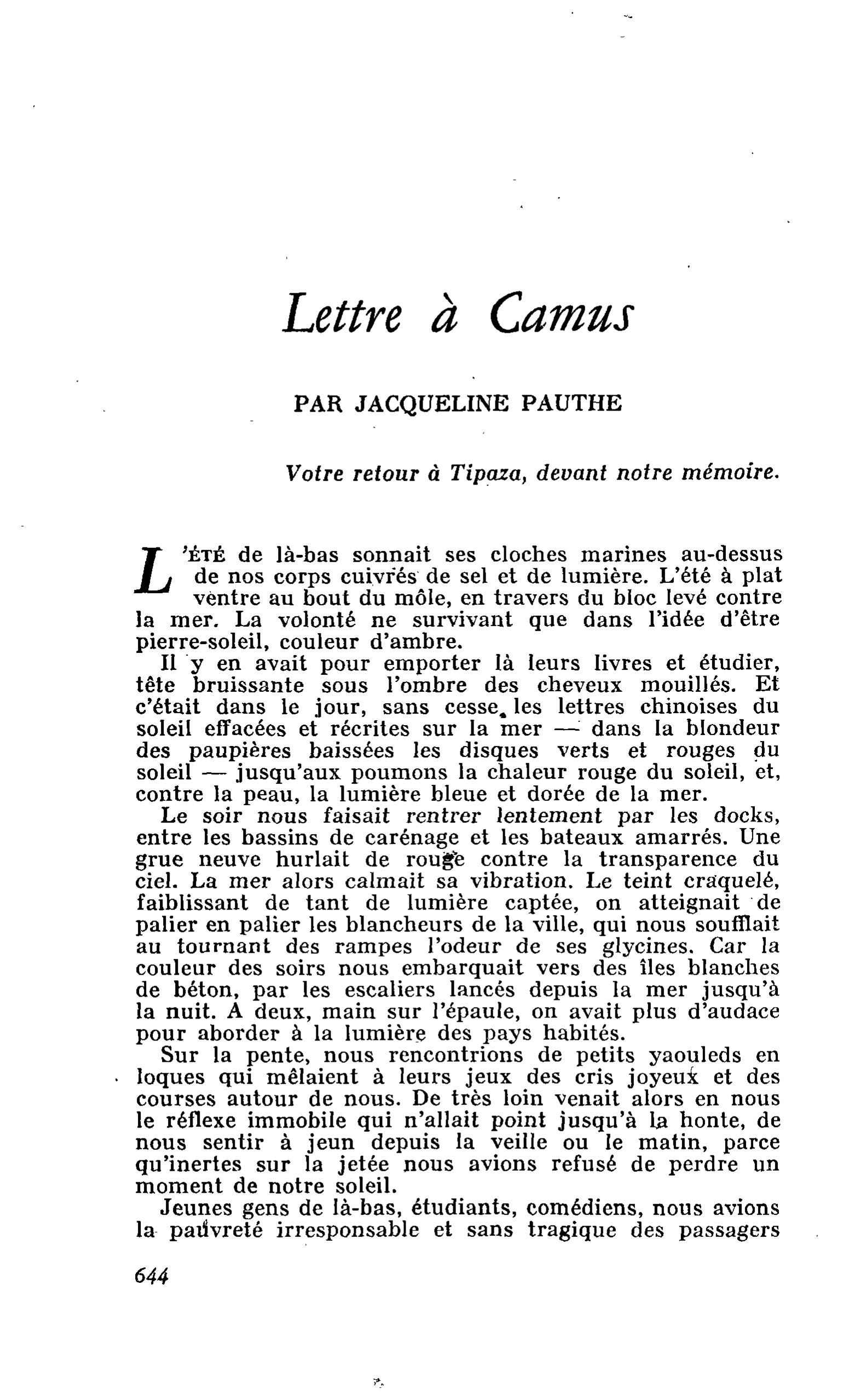 Lettre à Camus
