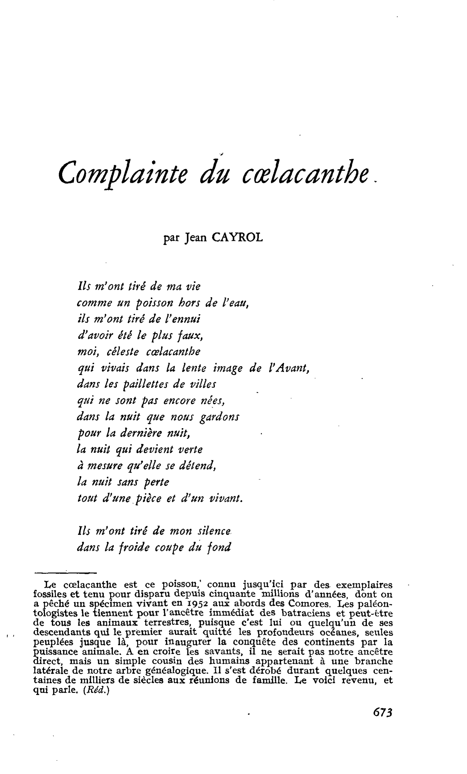 Complainte du coelacanthe
