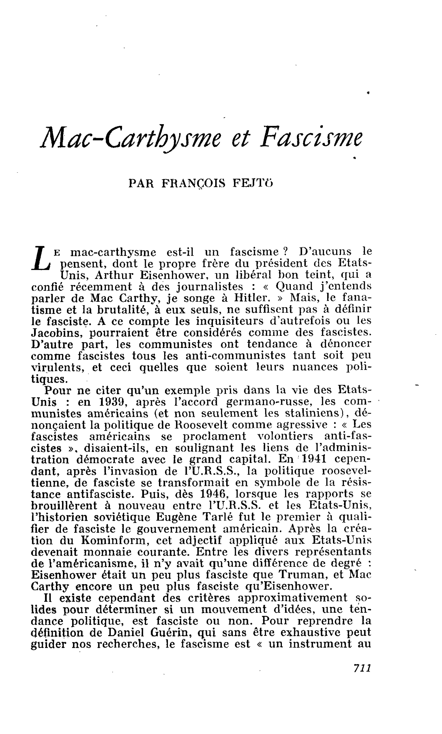 Mac-Carthysme et Fascisme