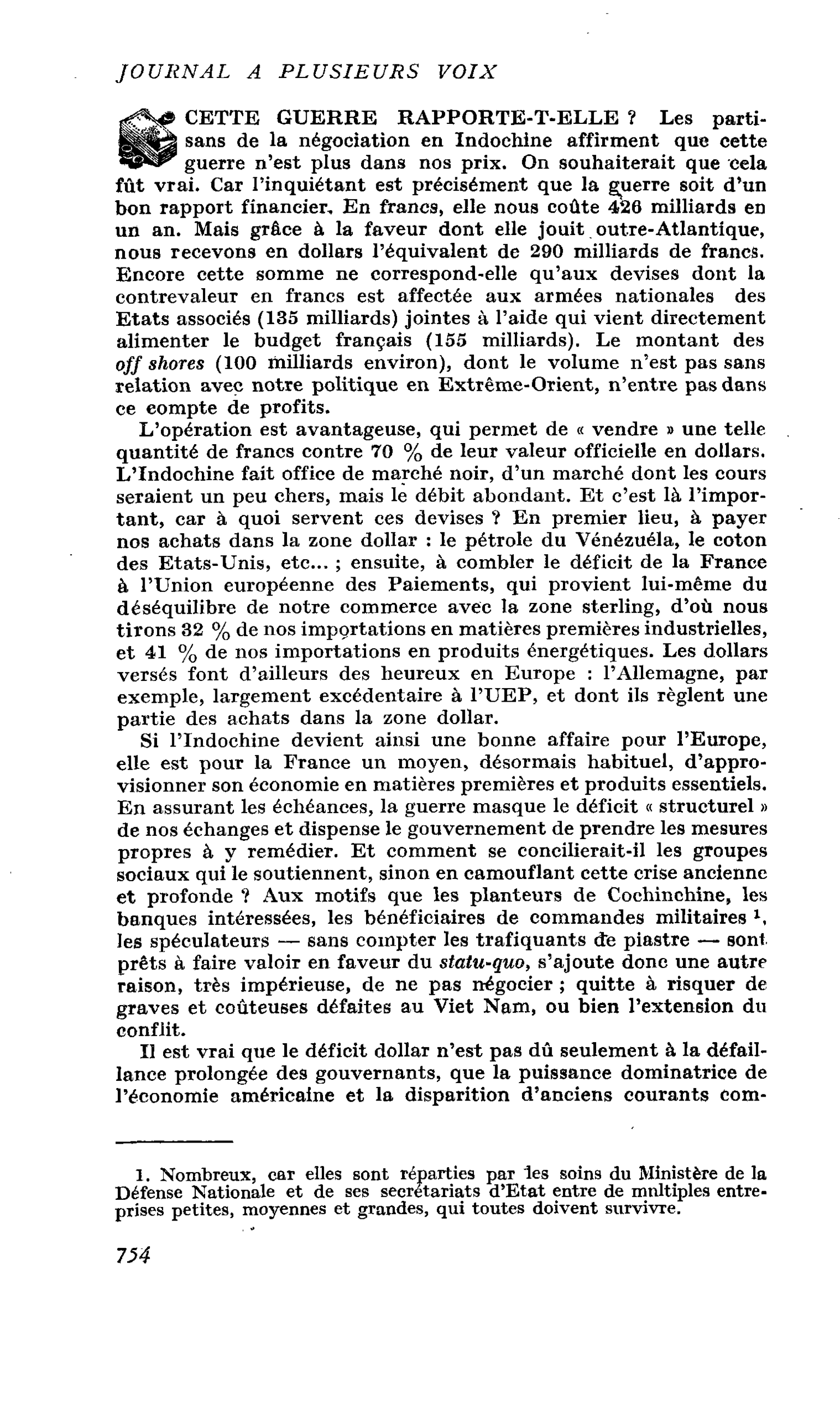 CETTE GUERRE RAPPORTE-T-ELLE ?