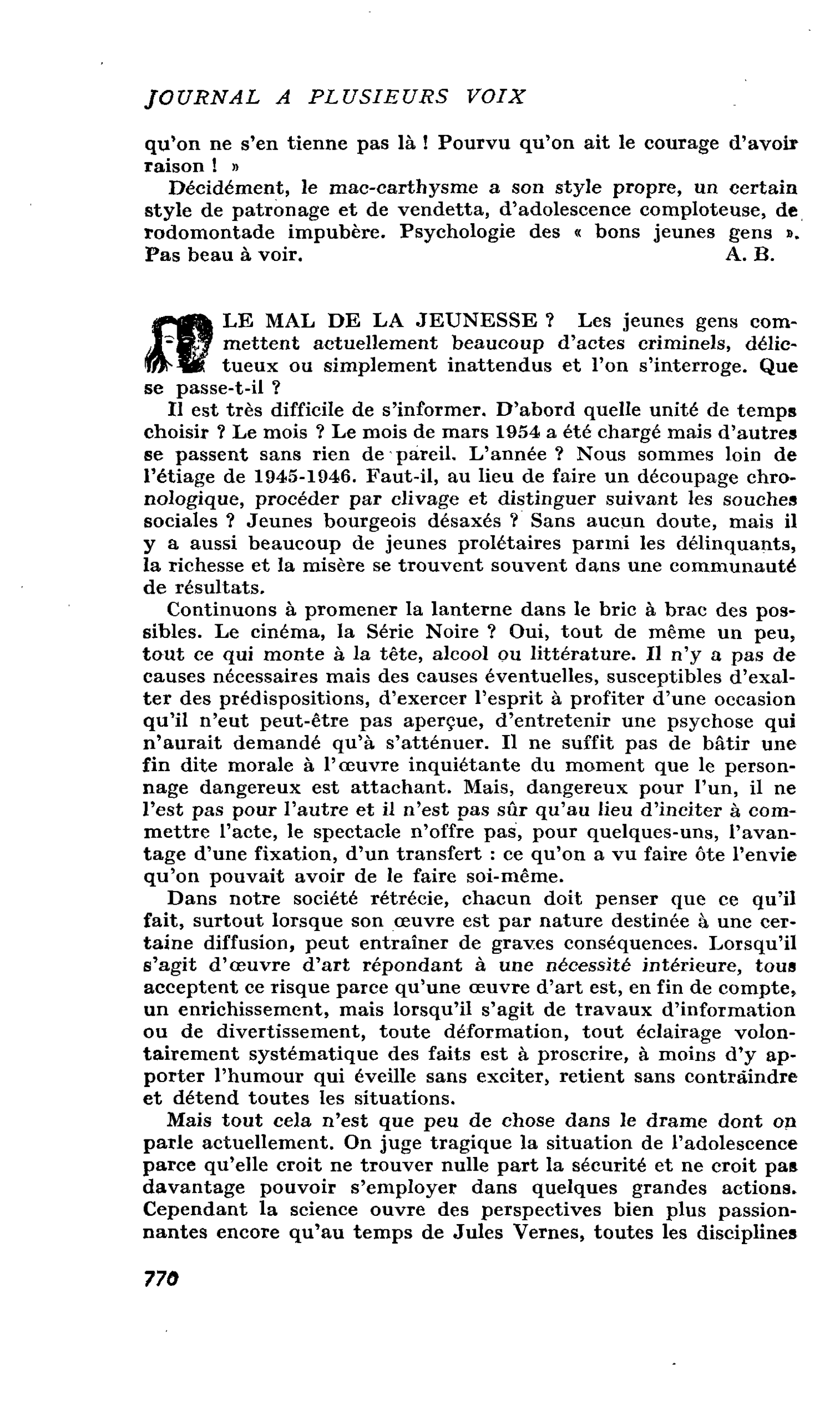 LE MAL DE LA JEUNESSE ?