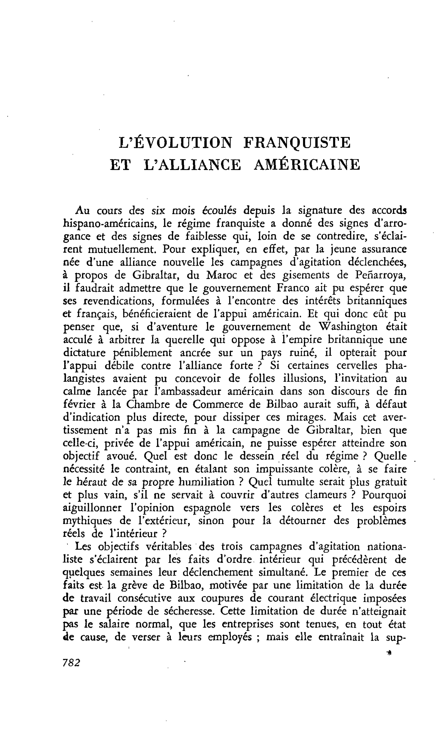 L’ÉVOLUTION FRANQUISTE ET L’ALLIANCE AMÉRICAINE