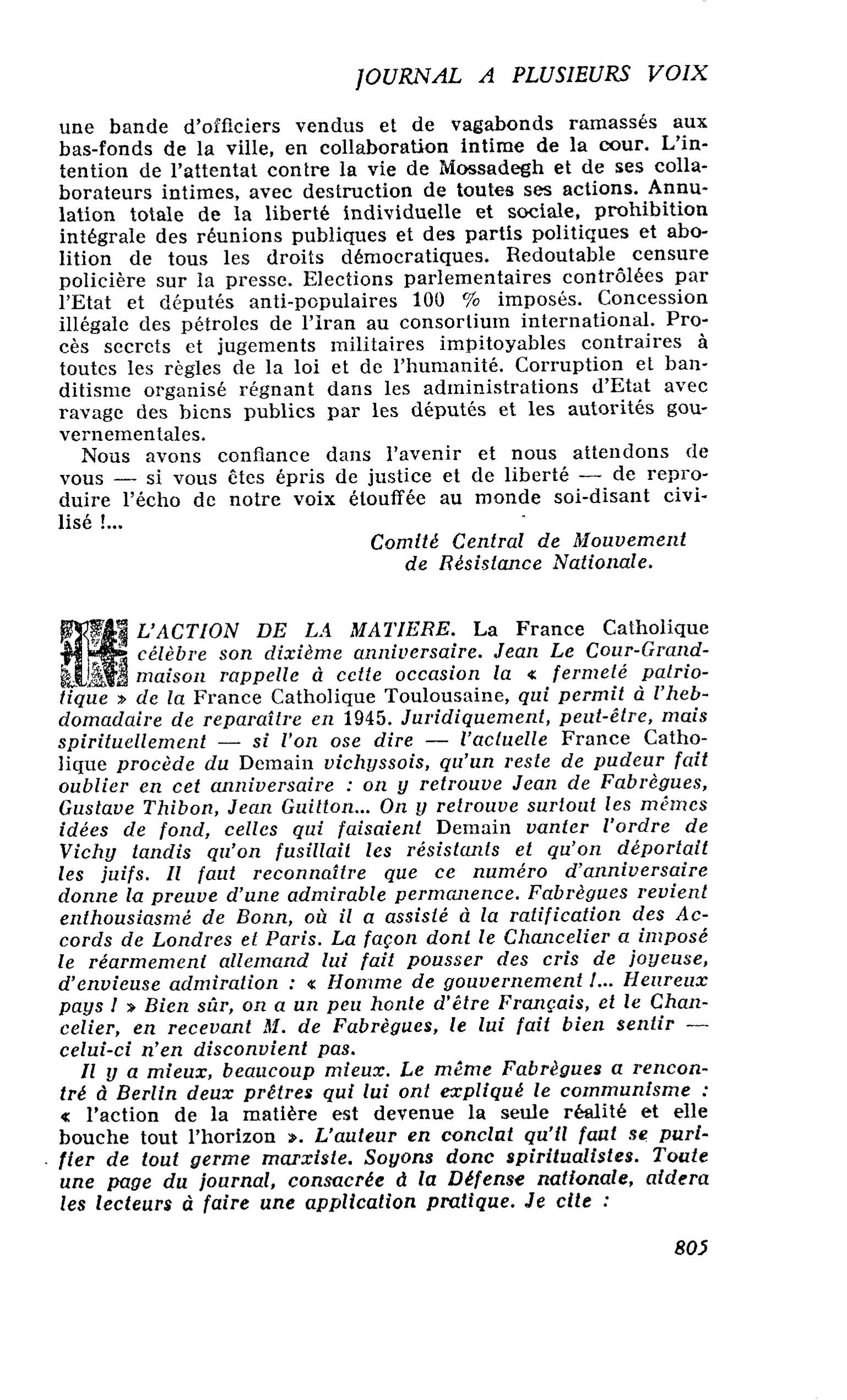 L’ACTION DE LA MATIERE