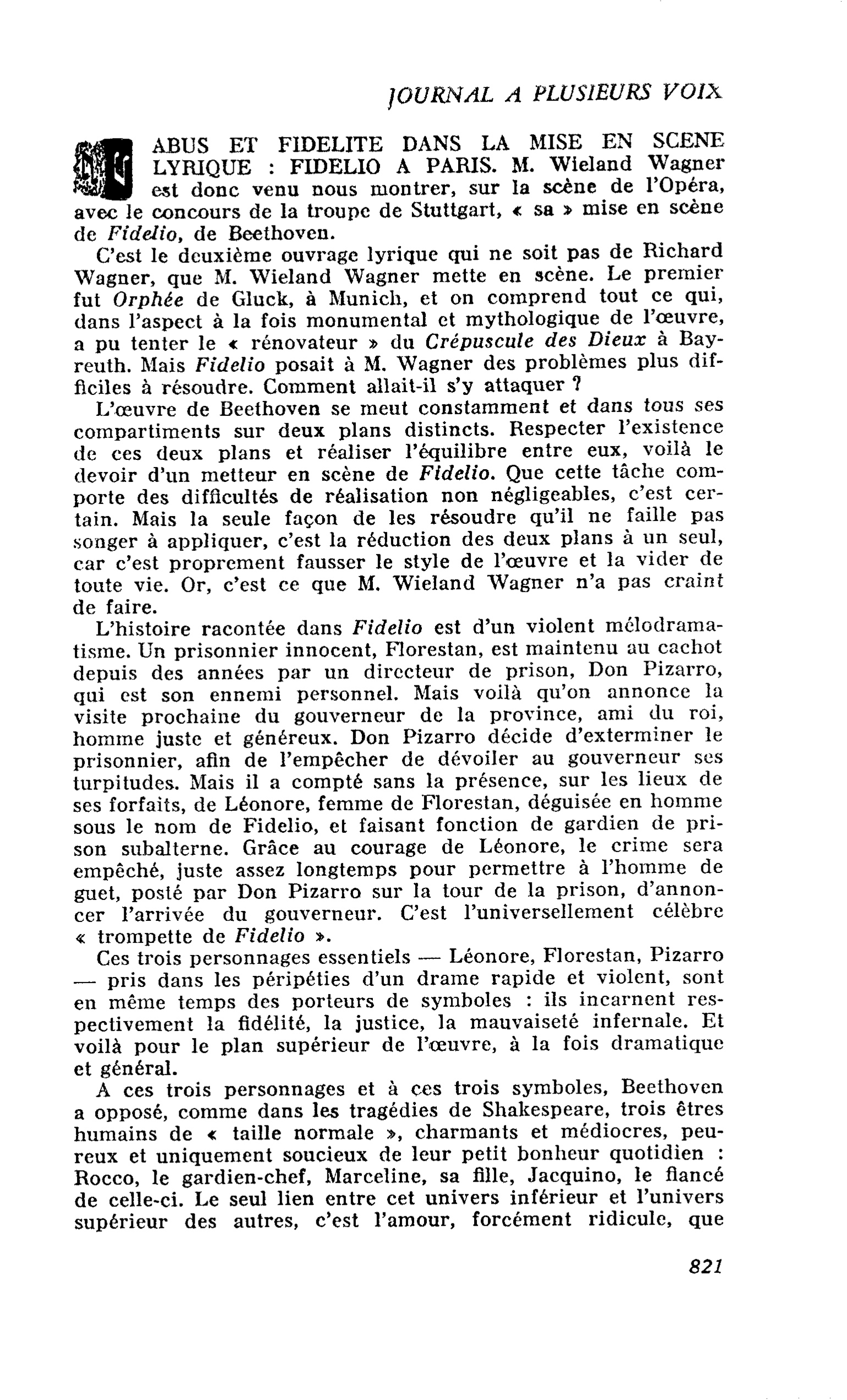 ABUS ET FIDELITE DANS LA MISE EN SCENE LYRIQUE : FIDELIO A PARIS