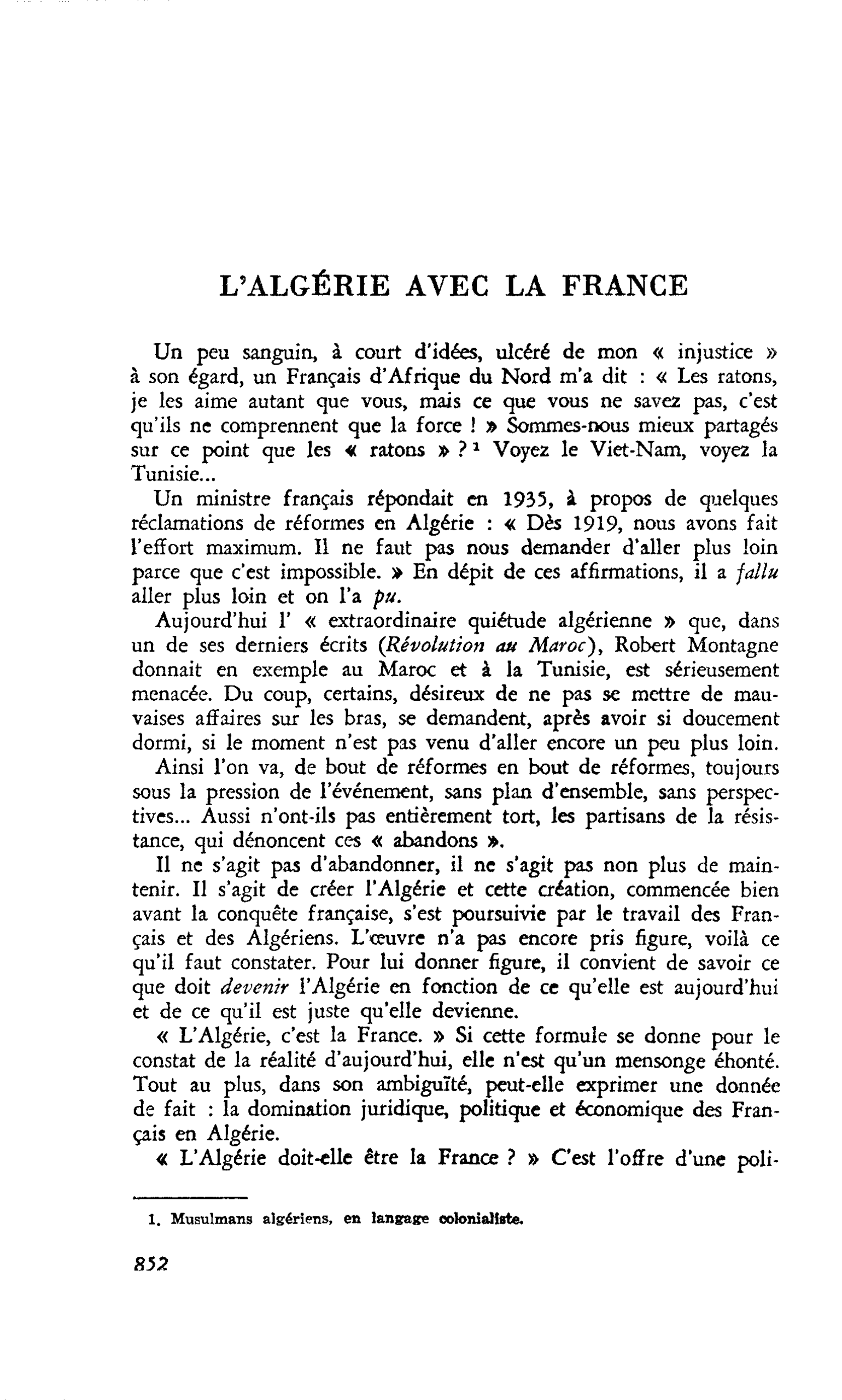 L’ALGÉRIE AVEC LA FRANCE