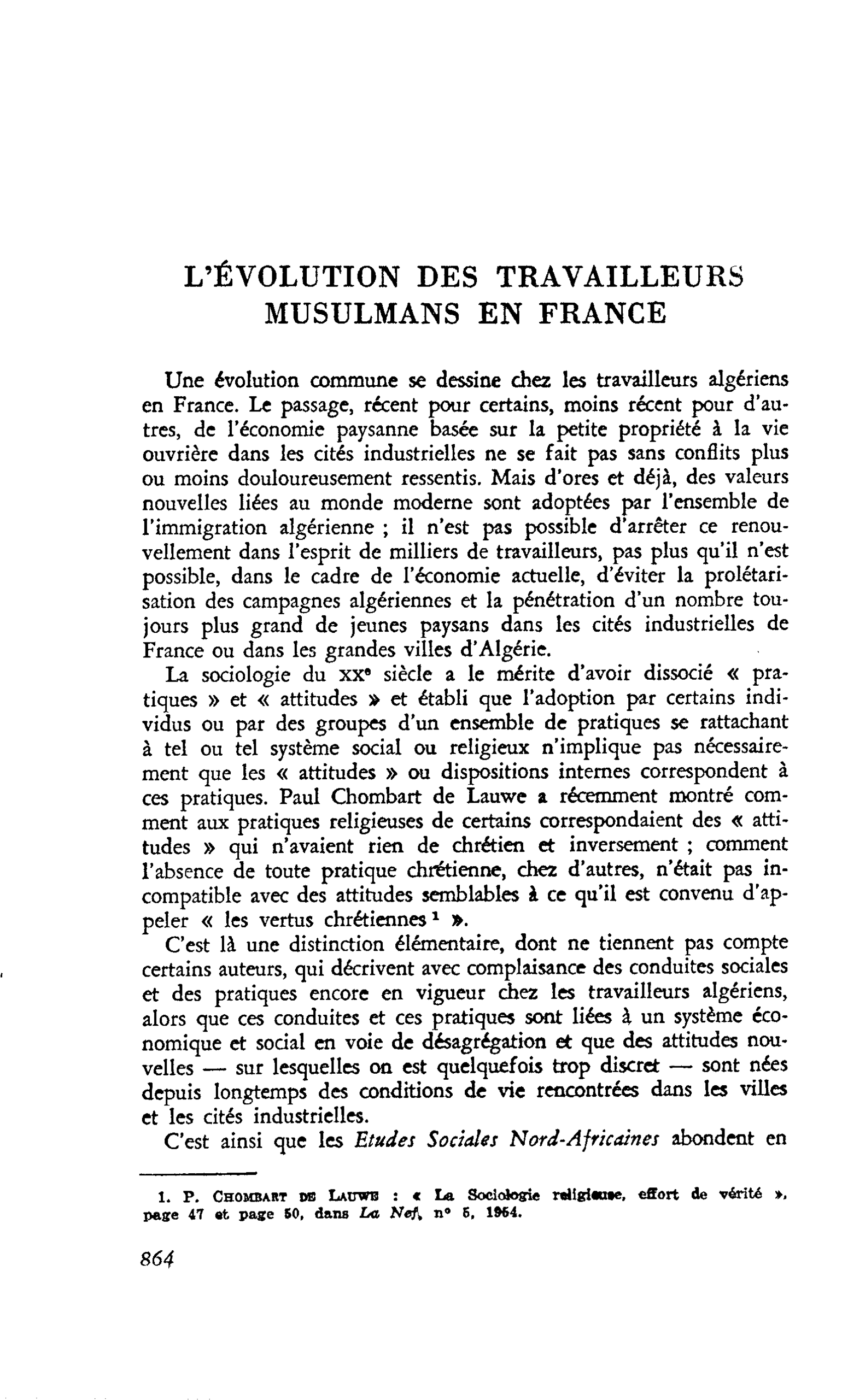 L’ÉVOLUTION DES TRAVAILLEURS MUSULMANS EN FRANCE
