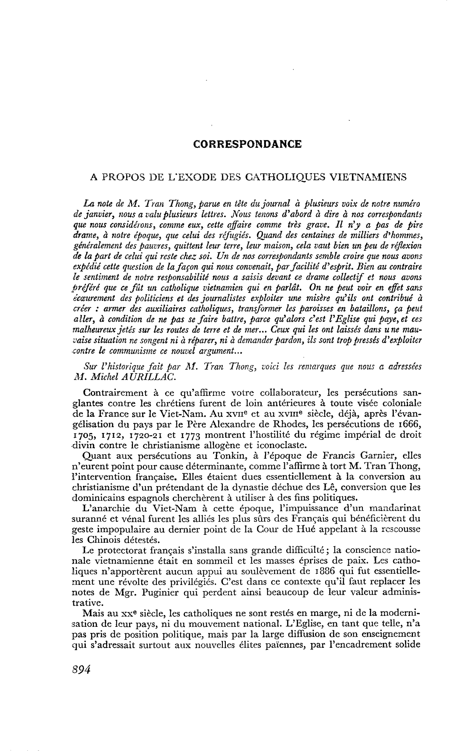 A PROPOS DE L’EXODE DES CATHOLIQUES VIETNAMIENS