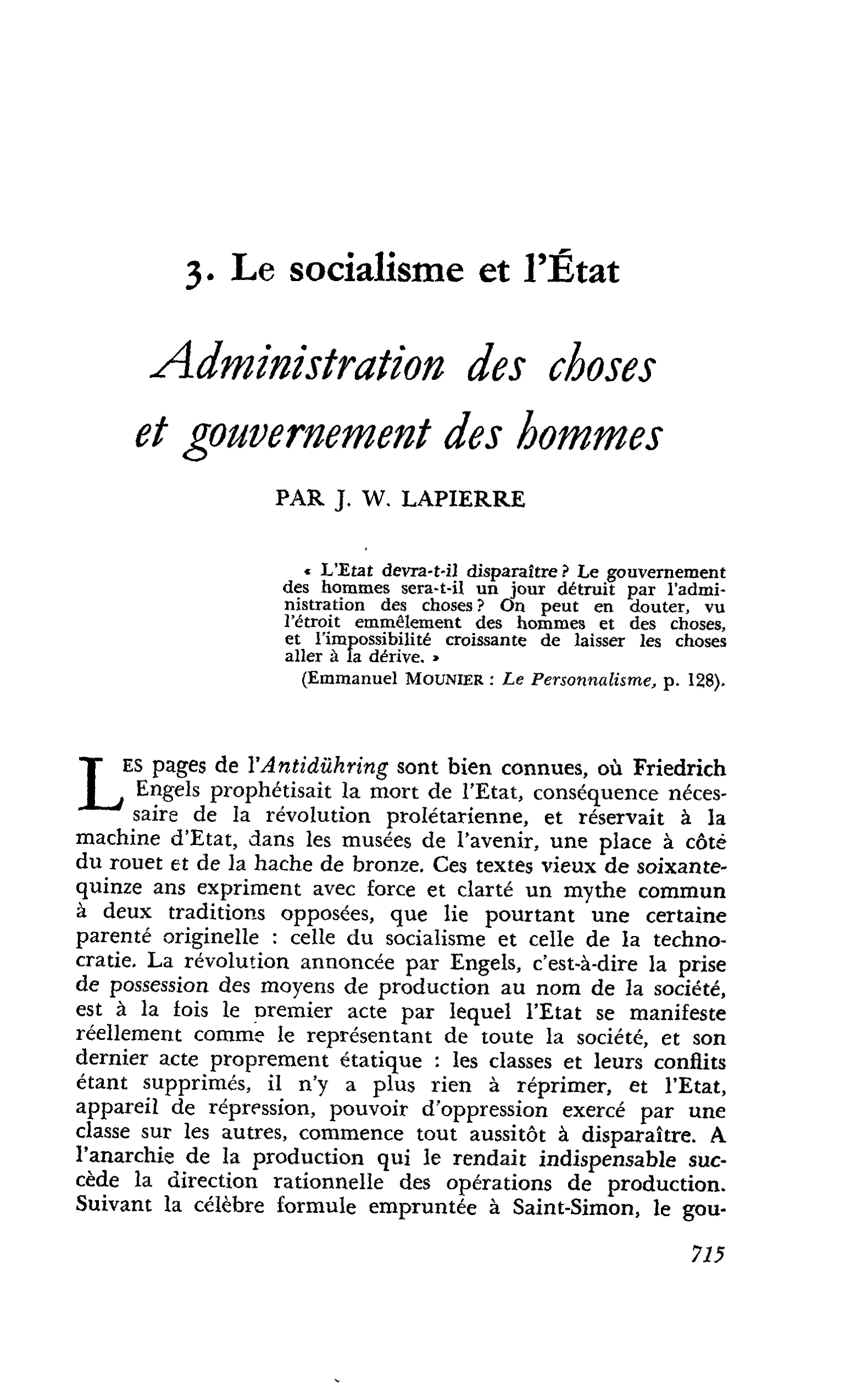Administration des choses et gouvernement des hommes