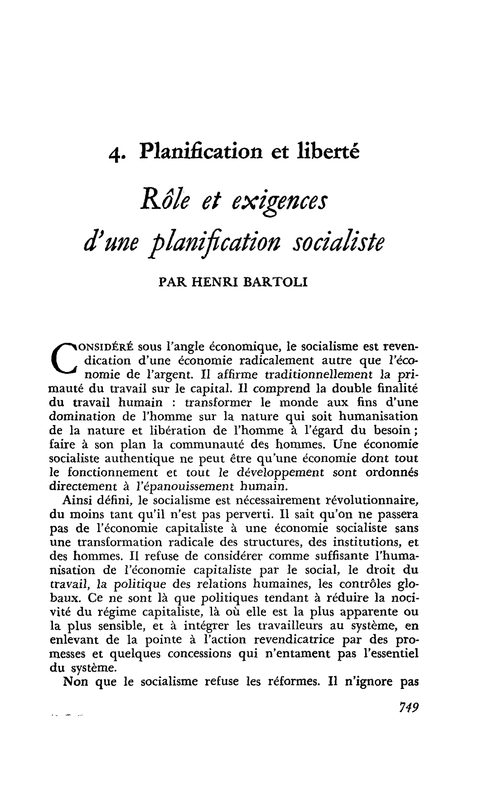 Râle et exigences d’une planification socialiste